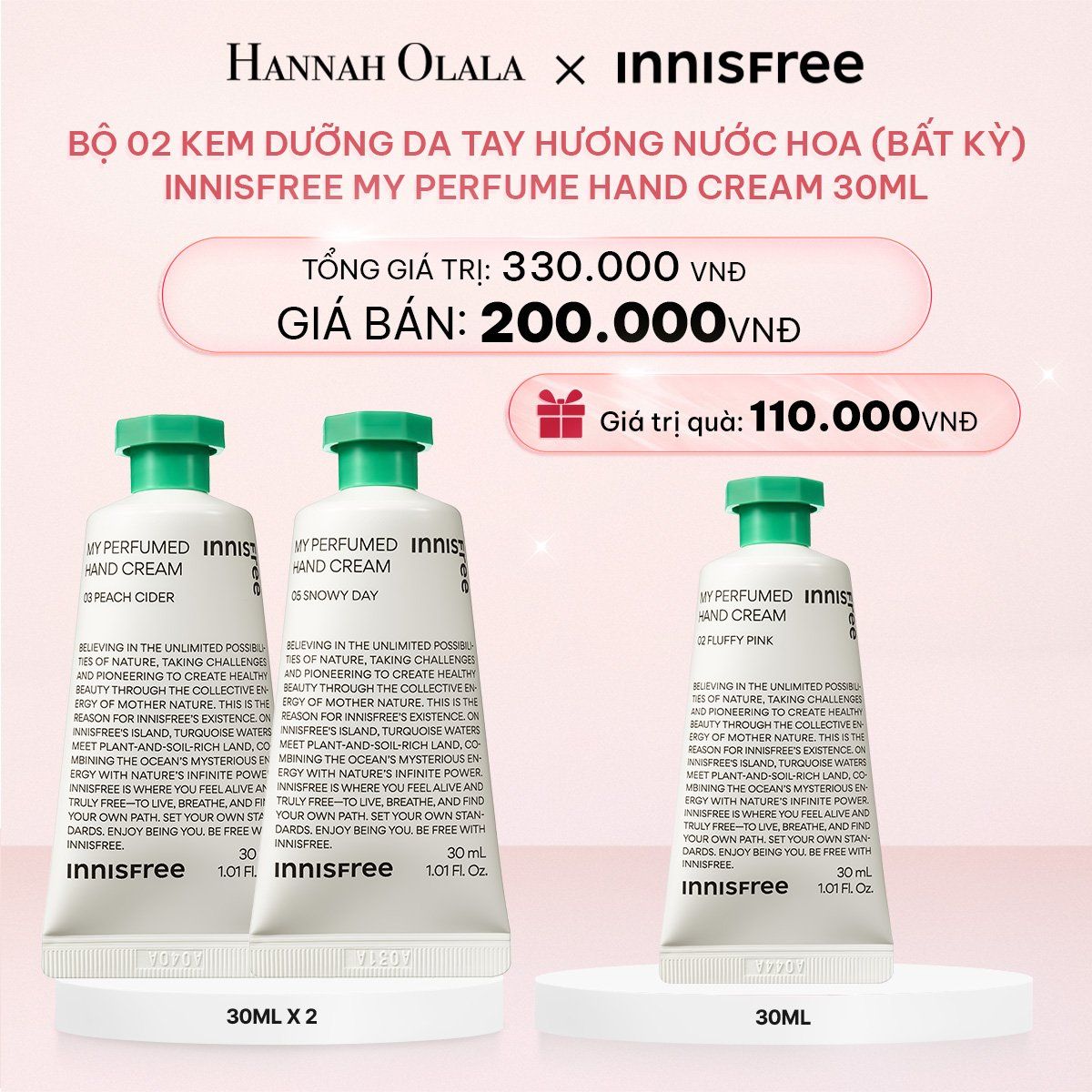 E134_DEAL 18: BỘ 02 KEM DƯỠNG DA TAY HƯƠNG NƯỚC HOA (BẤT KỲ) INNISFREE MY PERFUME HAND CREAM 30ML