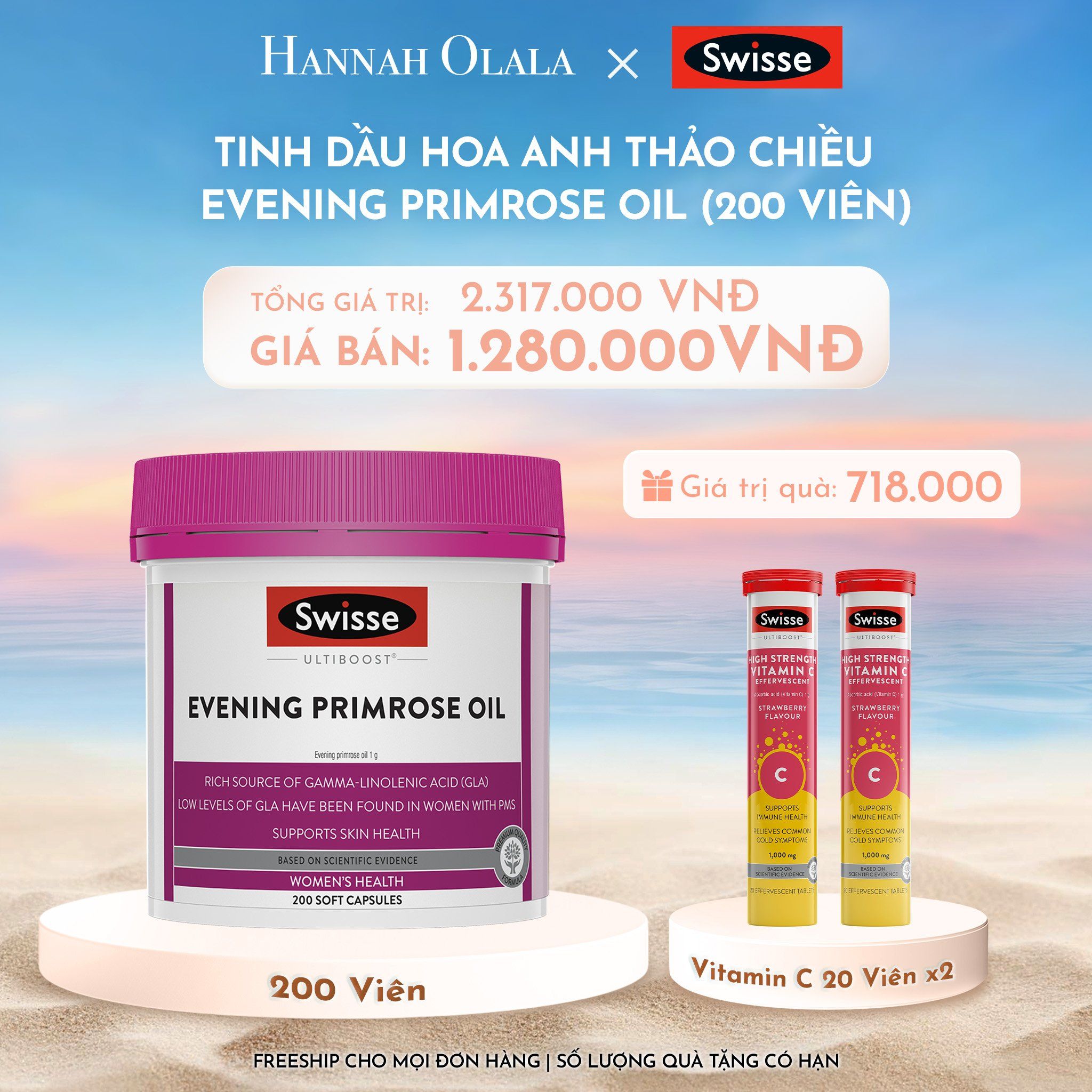 C895_DEAL 1: VIÊN UỐNG TINH DẦU HOA ANH THẢO CHIỀU SWISSE ULTIBOOST EVENING PRIMROSE OIL (200 VIÊN)