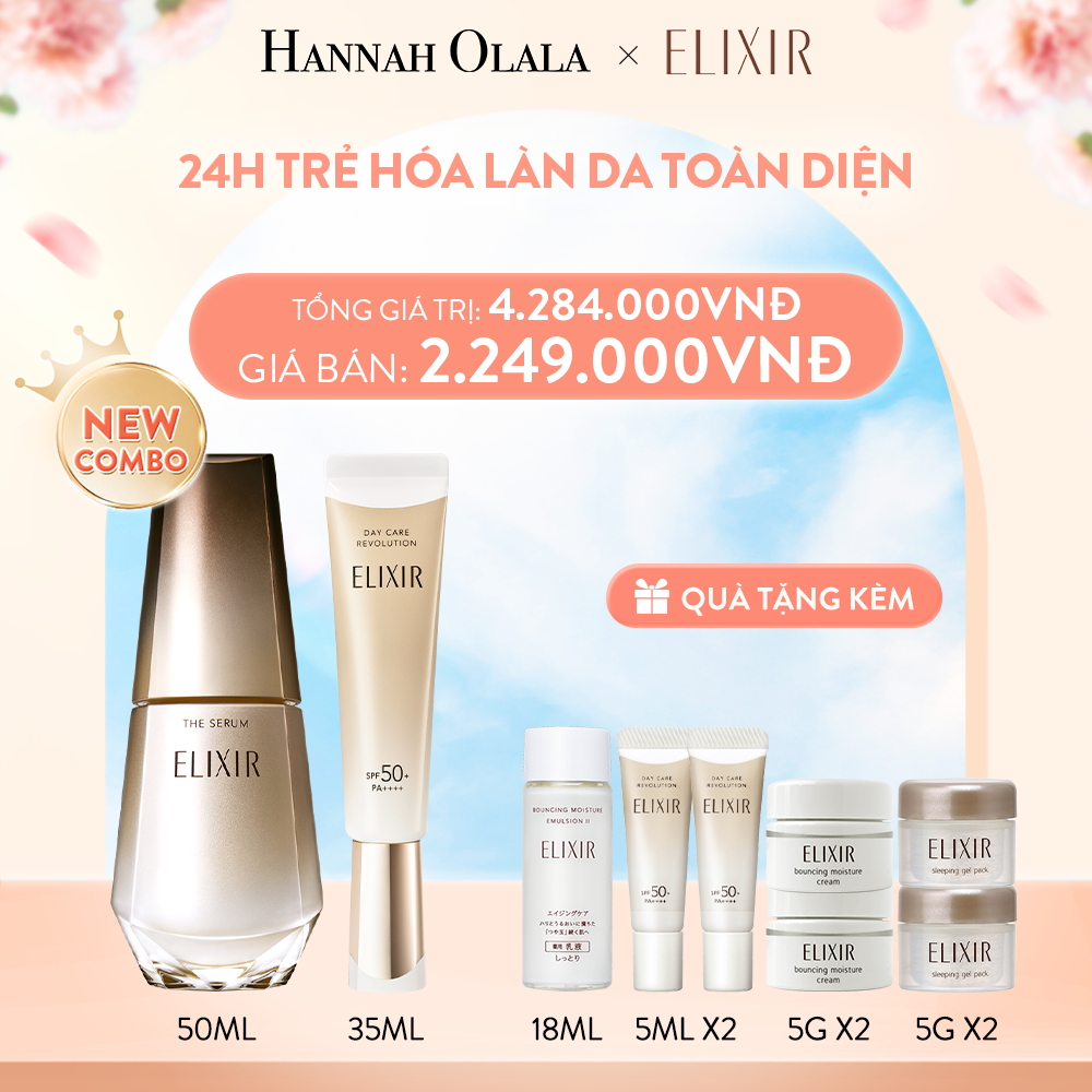 A271_DEAL 4: COMBO SERUM KÍCH HOẠT TRẺ HÓA LÀN DA & SỮA CHỐNG NẮNG PHỤC HỒI COLLAGEN TỪ CẤP ĐỘ TẾ BÀO ELIXIR THE SERUM 50ML + DAY CARE 35ML