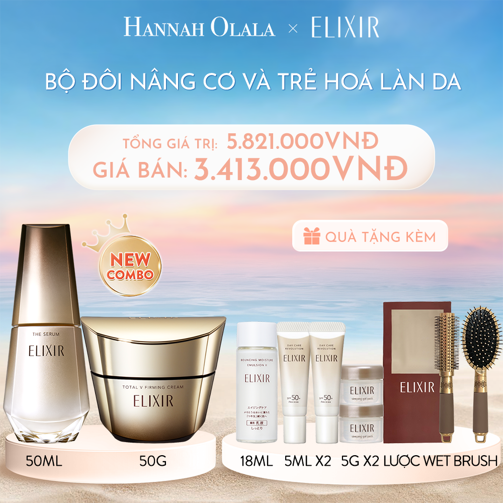 C395_DEAL 3: COMBO SERUM KÍCH HOẠT TRẺ HÓA LÀN DA ELIXIR THE SERUM AA 50ML & KEM DƯỠNG CẢI THIỆN CHẢY XỆ NGĂN NGỪA LÃO HÓA ELIXIR TOTAL V FIRMING CREAM 50G
