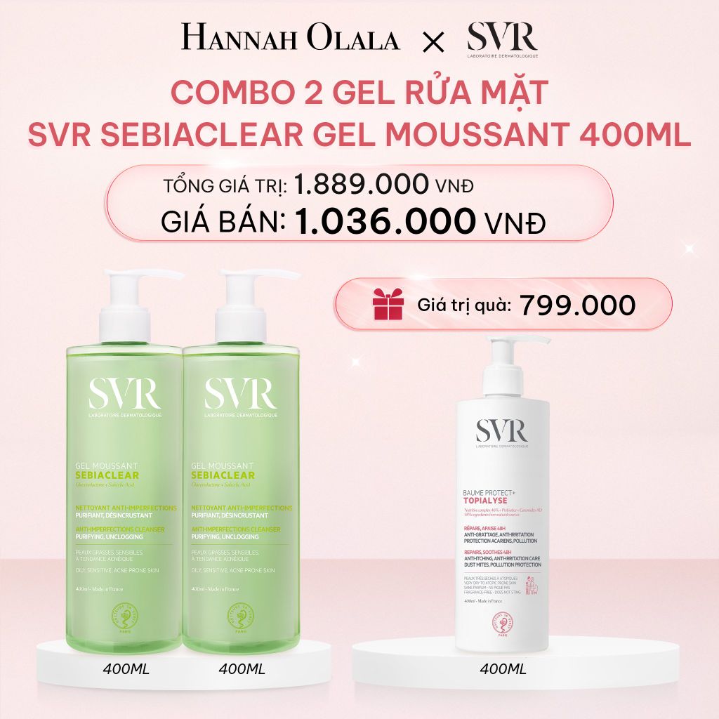 E896_DEAL 02: COMBO 2 GEL RỬA MẶT CHO DA DẦU MỤN, KHÔNG CHỨA XÀ PHÒNG SVR SEBIACLEAR GEL MOUSSANT 400ML