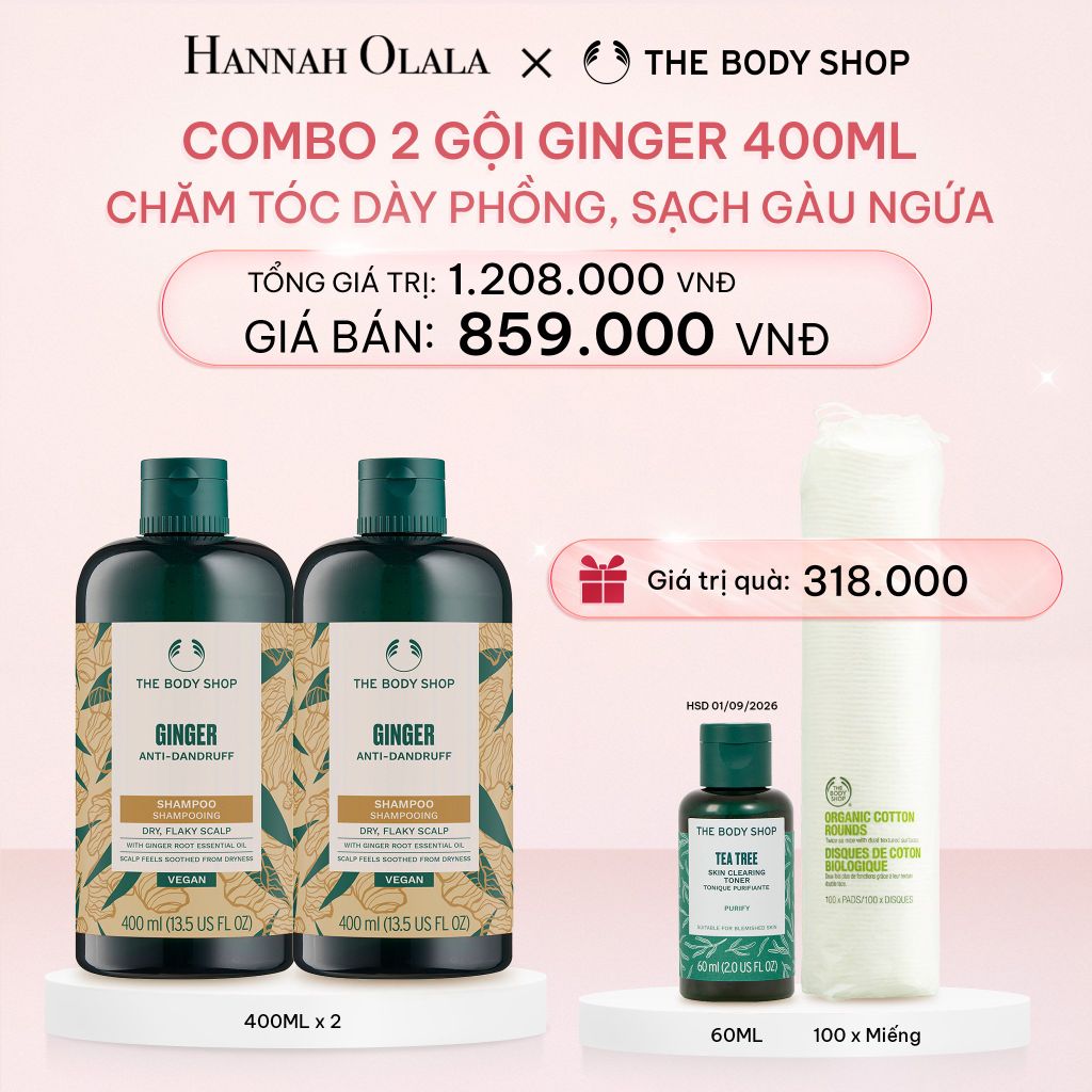 E381_DEAL 2: COMBO CHĂM TÓC DÀY PHỒNG, GIẢM GÃY RỤNG, SẠCH GÀU NGỨA GINGER 400ML - 2X DẦU GỘI