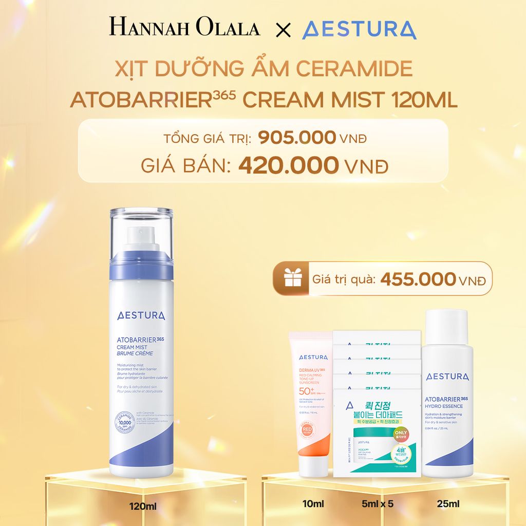 DEAL 3: XỊT DƯỠNG ẨM CERAMIDE AESTURA ATOBARRIER365 CREAM MIST 120ML