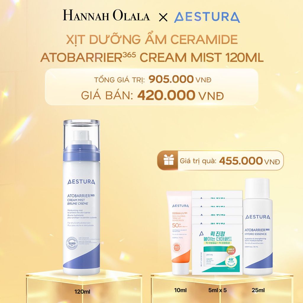 DEAL 3: XỊT DƯỠNG ẨM CERAMIDE AESTURA ATOBARRIER365 CREAM MIST 120ML