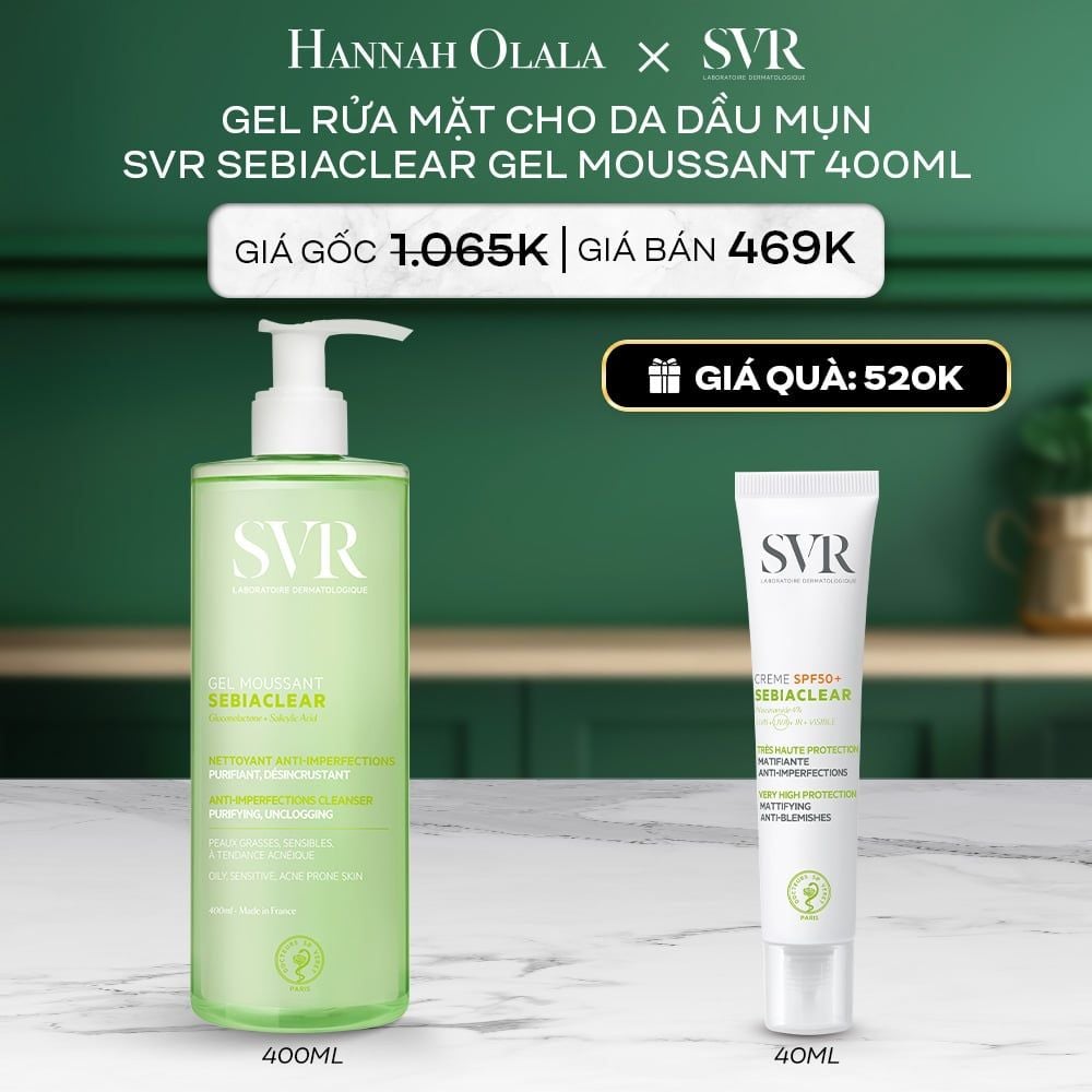 A97_DEAL 03: GEL RỬA MẶT CHO DA DẦU MỤN, KHÔNG CHỨA XÀ PHÒNG SVR SEBIACLEAR GEL MOUSSANT 400ML