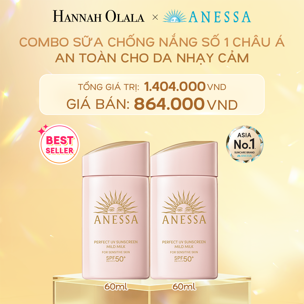 DEAL 3: COMBO SỮA CHỐNG NẮNG DƯỠNG DA DỊU NHẸ AN TOÀN CHO DA NHẠY CẢM VÀ TRẺ EM ANESSA MILD MILK SPF50+ PA++++ 60MLX2