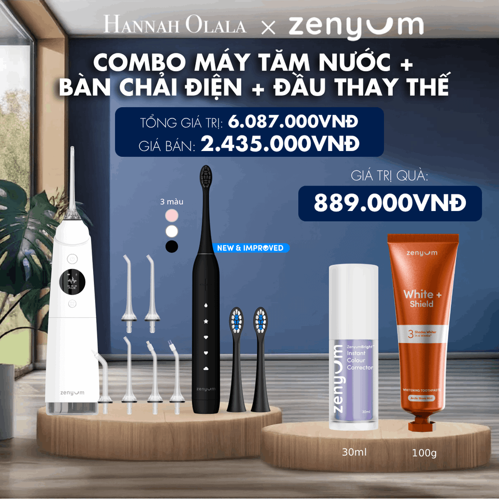 M183_DEAL 3: BỘ MÁY TĂM NƯỚC ZENYUM PRO + 6 ĐẦU THAY+ BÀN CHẢI ĐIỆN ZENYUM SONIC 2.0 + 2 ĐẦU THAY ÊM DỊU