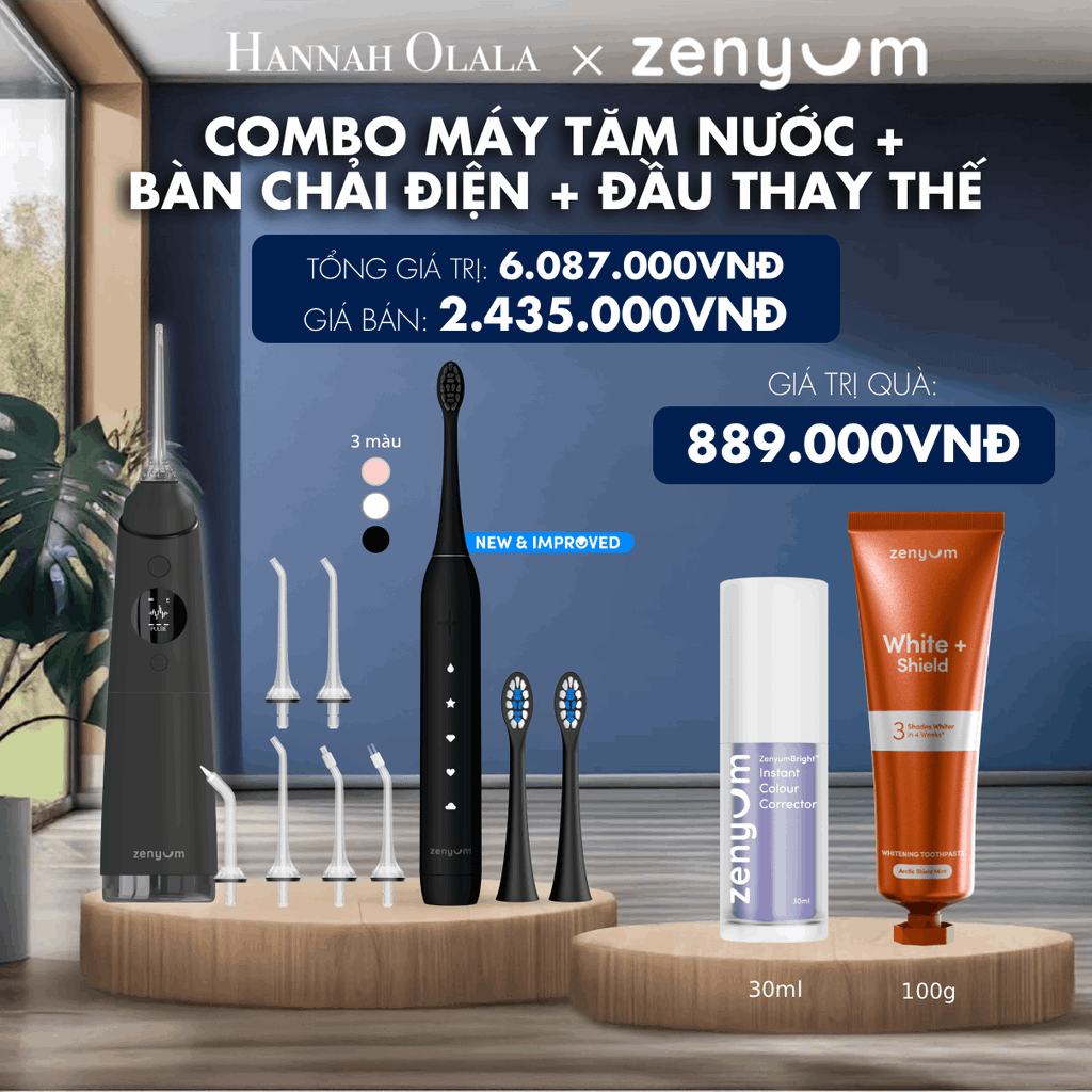 M183_DEAL 3: BỘ MÁY TĂM NƯỚC ZENYUM PRO + 6 ĐẦU THAY+ BÀN CHẢI ĐIỆN ZENYUM SONIC 2.0 + 2 ĐẦU THAY ÊM DỊU