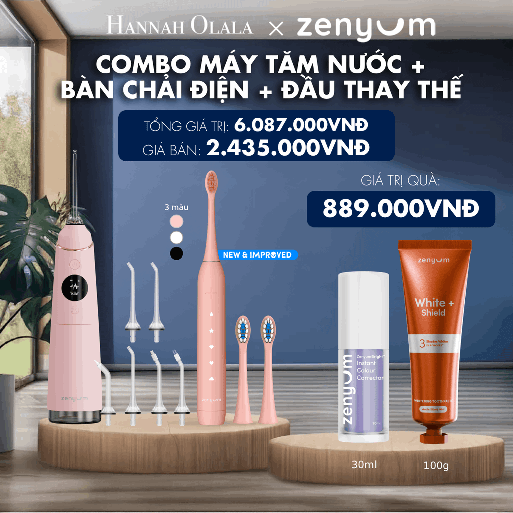 M183_DEAL 3: BỘ MÁY TĂM NƯỚC ZENYUM PRO + 6 ĐẦU THAY+ BÀN CHẢI ĐIỆN ZENYUM SONIC 2.0 + 2 ĐẦU THAY ÊM DỊU