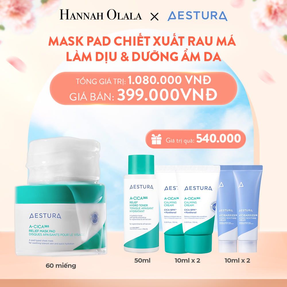 A4_DEAL 4: MASK PAD CHIẾT XUẤT RAU MÁ, LÀM DỊU & DƯỠNG ẨM DA AESTURA A-CICA365 RELIEF MASK PAD 60 MIẾNG