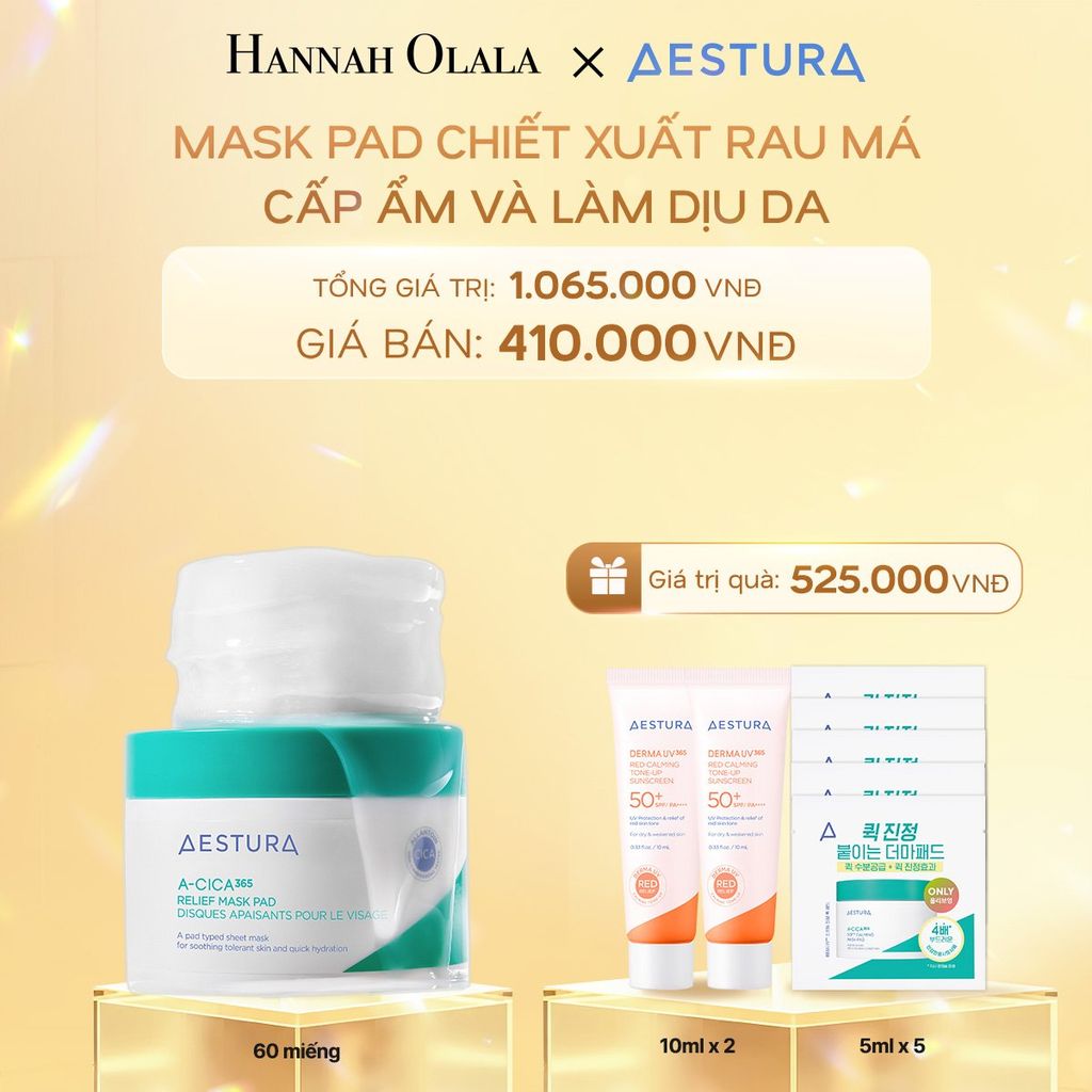 DEAL 4: MASK PAD CHIẾT XUẤT RAU MÁ CẤP ẨM VÀ LÀM DỊU DA AESTURA A-CICA365 RELIEF MASK PAD 60 MIẾNG