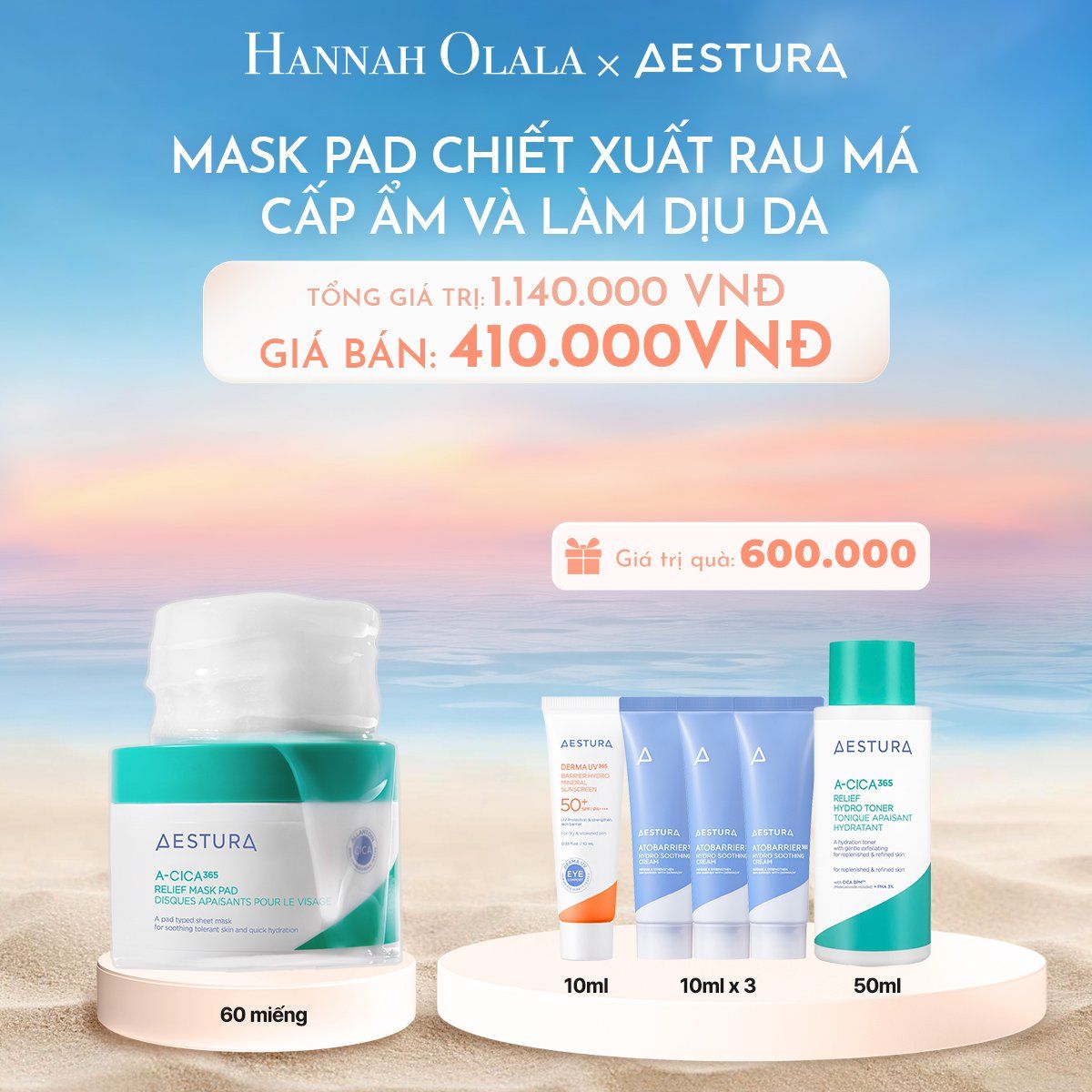 C281_DEAL 4: MASK PAD CHIẾT XUẤT RAU MÁ CẤP ẨM VÀ LÀM DỊU DA AESTURA A-CICA365 RELIEF MASK PAD 60 MIẾNG
