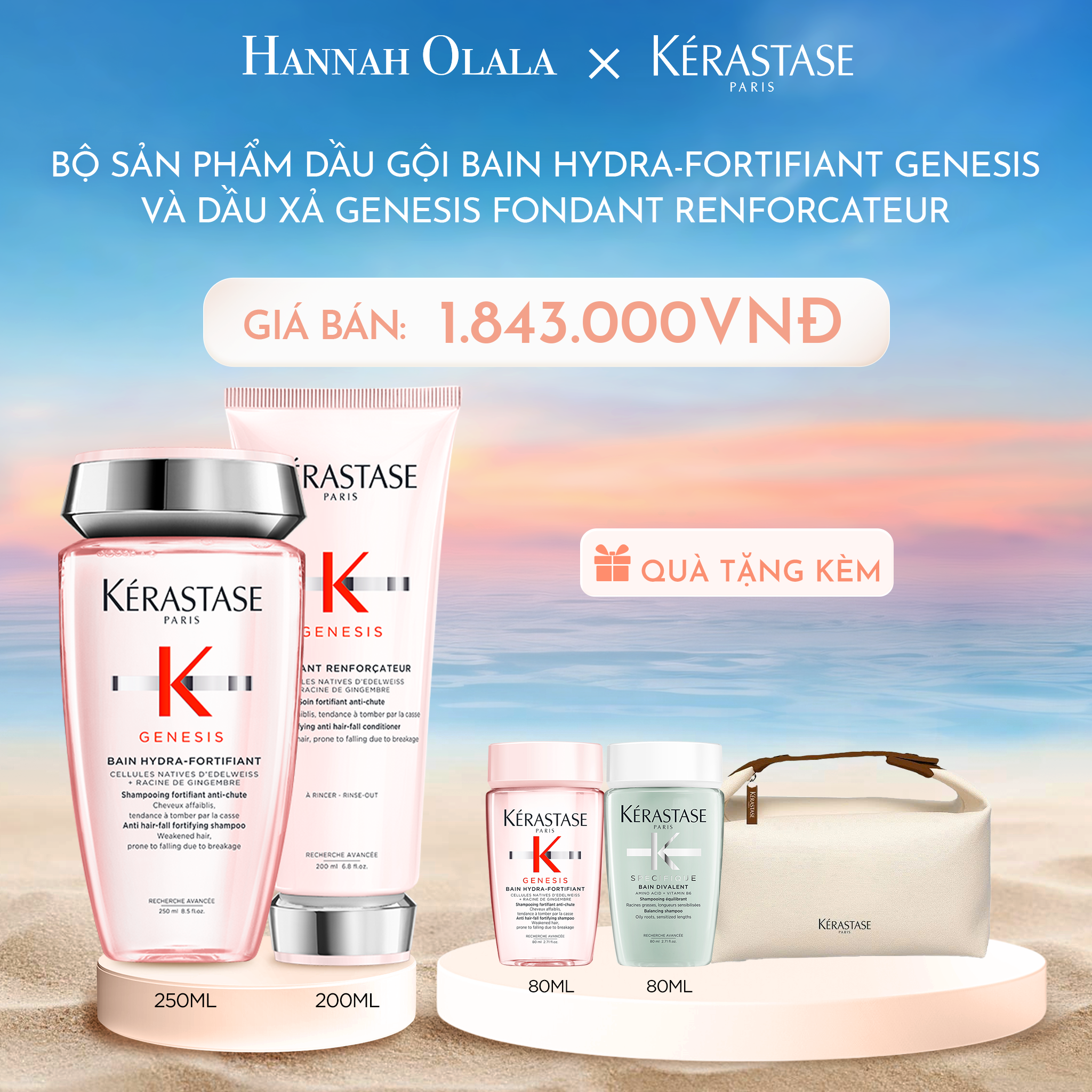 C867_DEAL 4: BỘ SẢN PHẨM DẦU GỘI BAIN HYDRA-FORTIFIANT GENESIS 250ML VÀ DẦU XẢ GENESIS FONDANT RENFORCATEUR 200ML