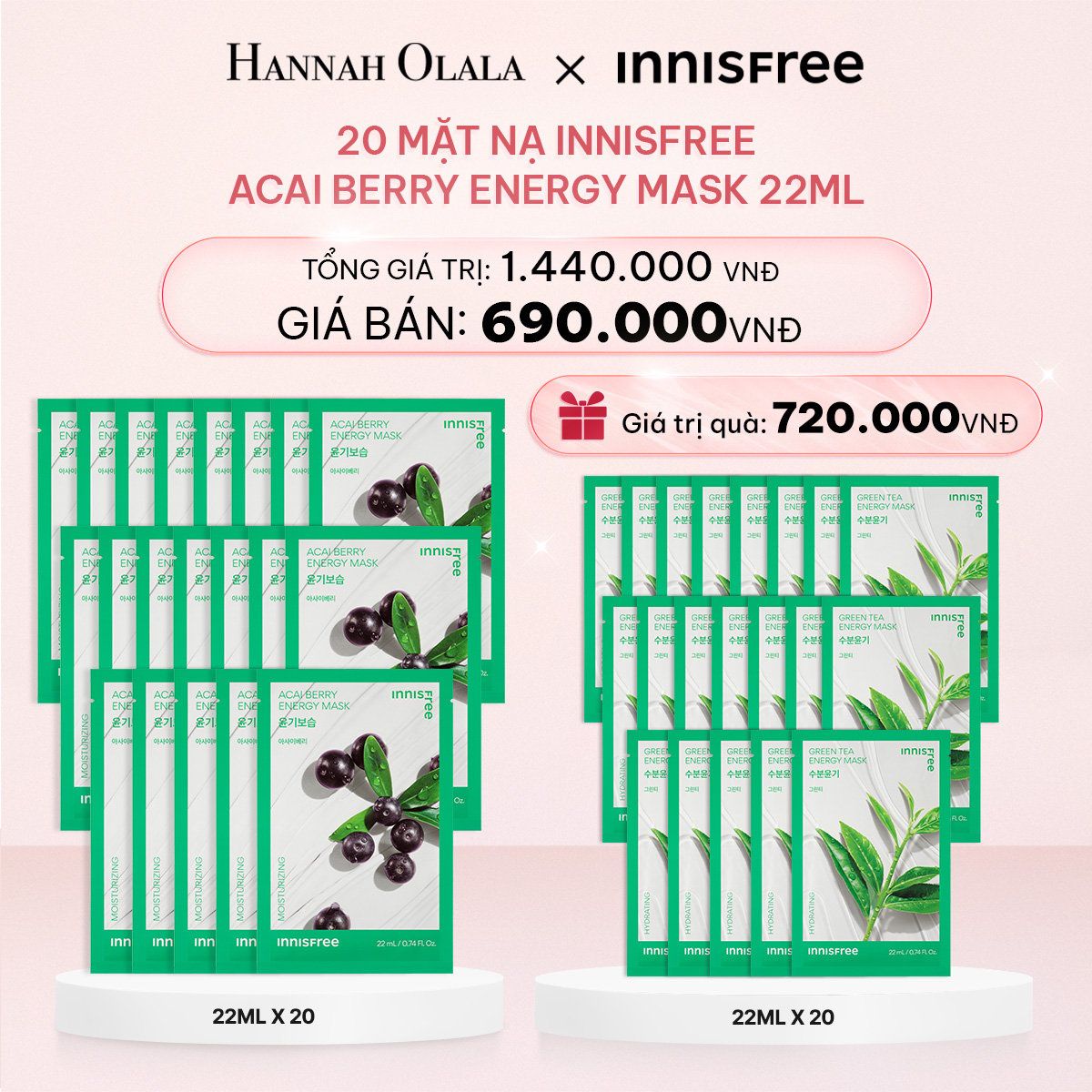 E141_DEAL 6: 20 MẶT NẠ INNISFREE ACAI BERRY ENERGY MASK 22ML