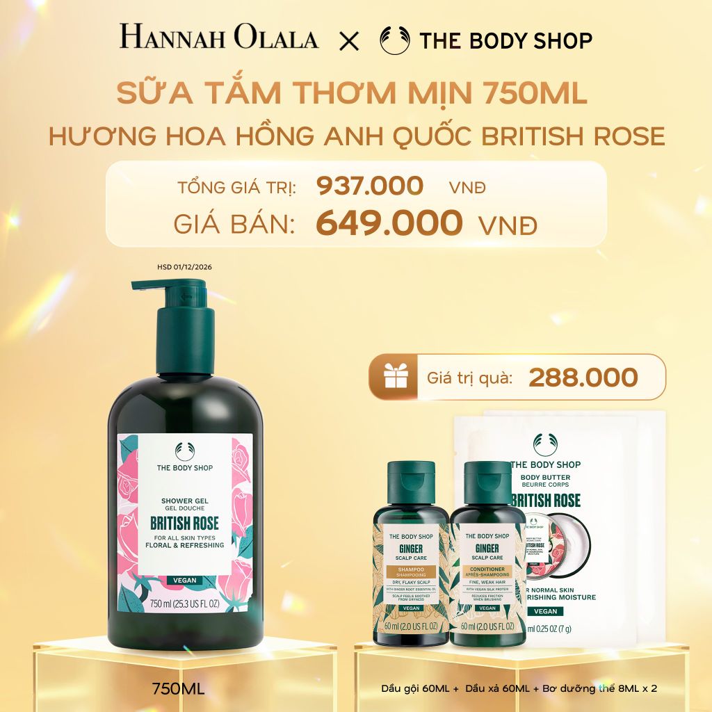 DEAL 5: SỮA TẮM DƯỠNG ẨM DA HƯƠNG HOA HỒNG ANH QUỐC BRITISH ROSE SHOWER GEL 750ML
