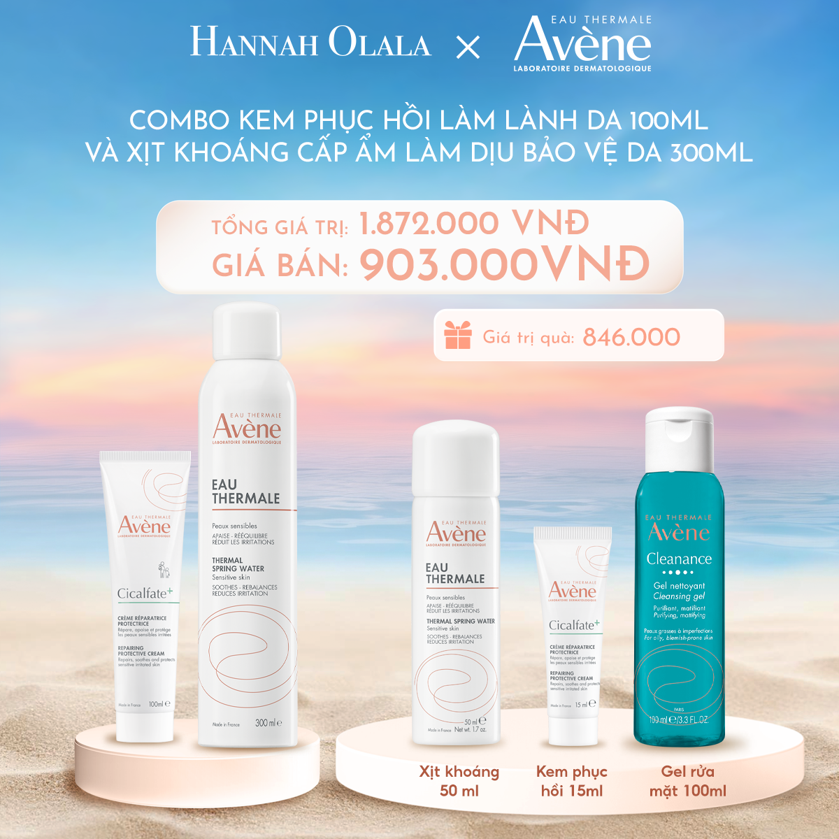 C843_DEAL 5: COMBO KEM PHỤC HỒI EAU THERMALE AVÈNE CICALFATE+ REPAIRING PROTECTIVE CREAM 100ML GIÚP LÀM LÀNH DA, LÀM DỊU TỔN THƯƠNG TRÊN DA + XỊT KHOÁNG CẤP ẨM EAU THERMALE AVÈNE EAU THERMALE 300ML GIÚP LÀM DỊU VÀ BẢO VỆ DA