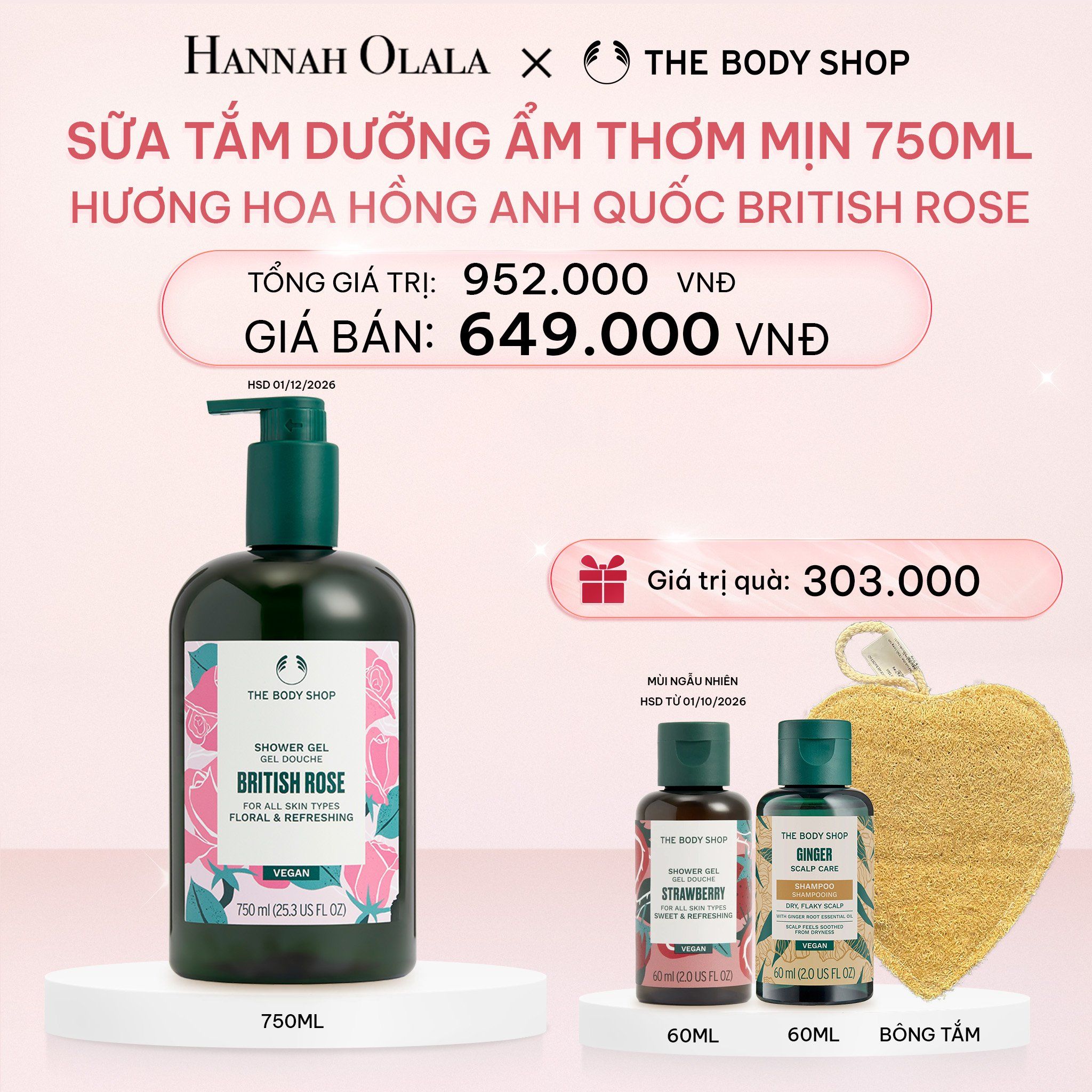 E384_DEAL 5: SỮA TẮM DƯỠNG ẨM DA HƯƠNG HOA HỒNG ANH QUỐC BRITISH ROSE SHOWER GEL 750ML