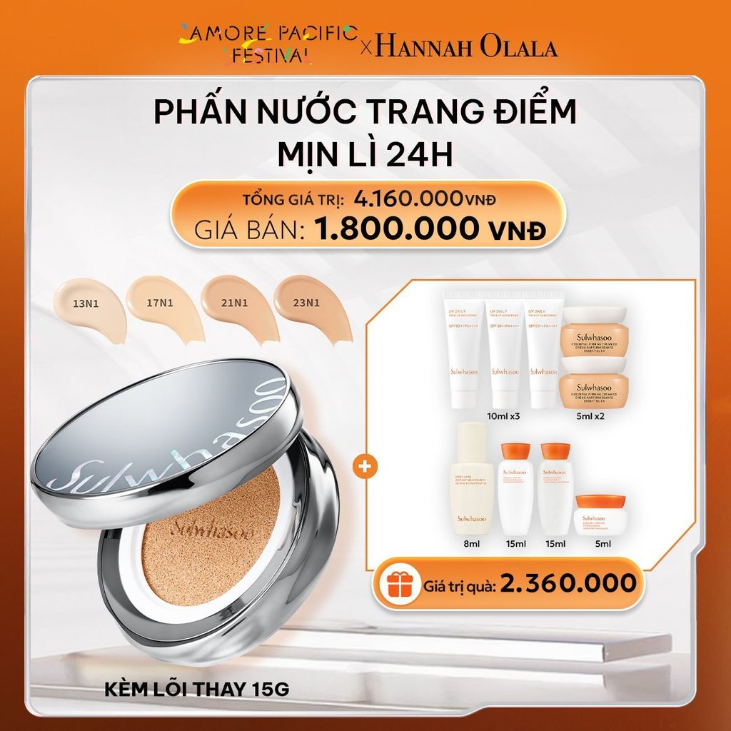 DEAL 5A: PHẤN NƯỚC TRANG ĐIỂM MỊN LÌ 24H (KÈM LÕI THAY THẾ) SULWHASOO PERFECTING CUSHION 15GX2