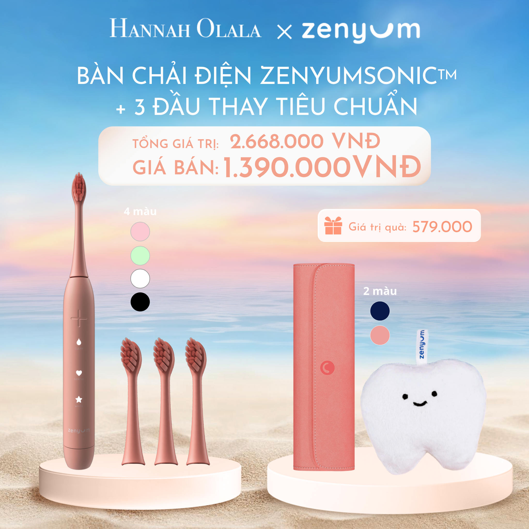 C966_DEAL 5: BỘ BÀN CHẢI ĐIỆN ZENYUM SONIC + 3 ĐẦU THAY THẾ TIÊU CHUẨN