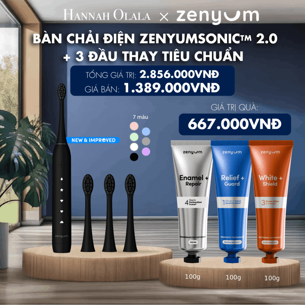 M193_DEAL 5: BỘ BÀN CHẢI ĐIỆN ZENYUM SONIC 2.0 + 3 ĐẦU THAY TIÊU CHUẨN