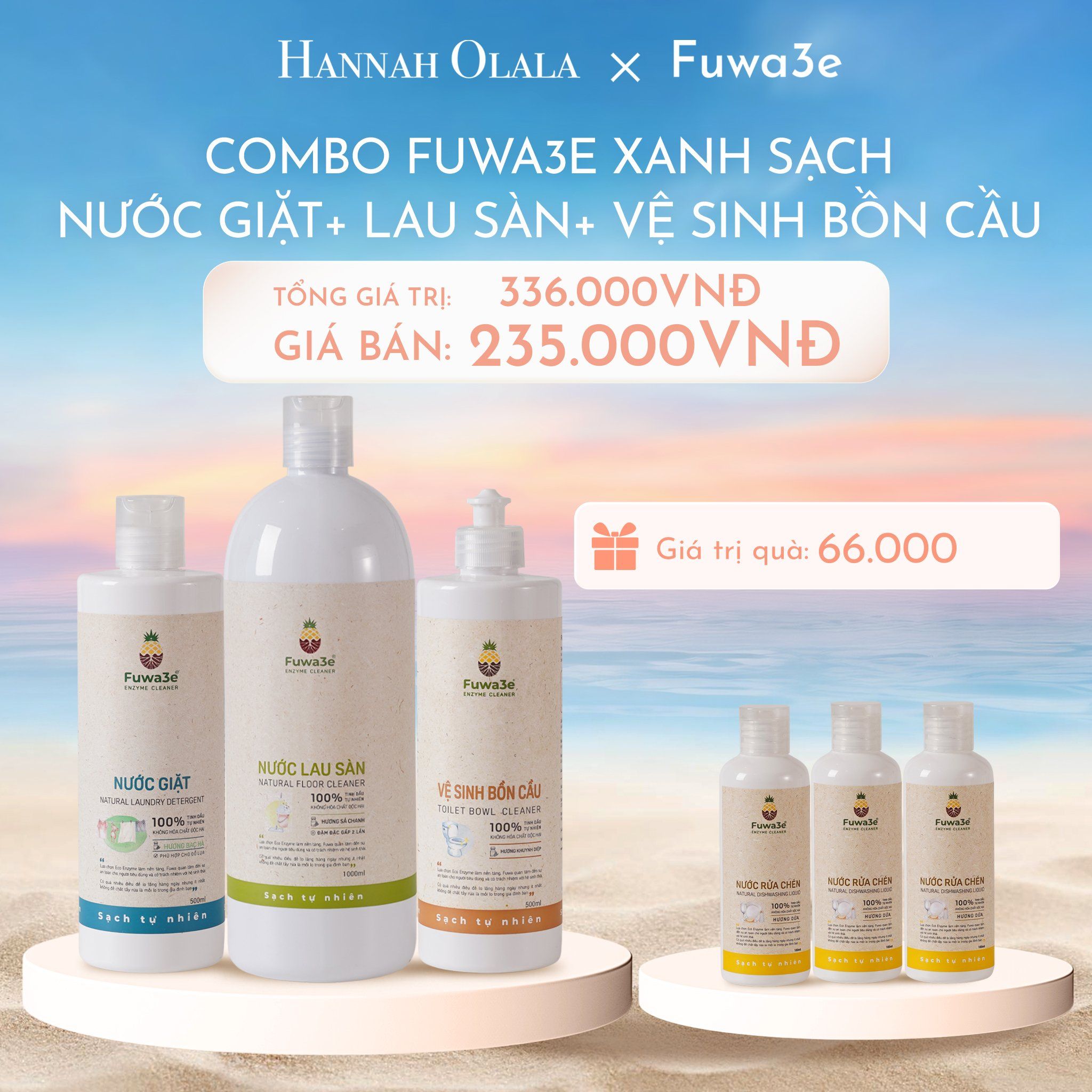 C173_DEAL 6: COMBO XANH SẠCH: NƯỚC GIẶT BẠC HÀ 500ML + NƯỚC LAU SÀN 1 L + VỆ SINH BỒN CẦU 500ML