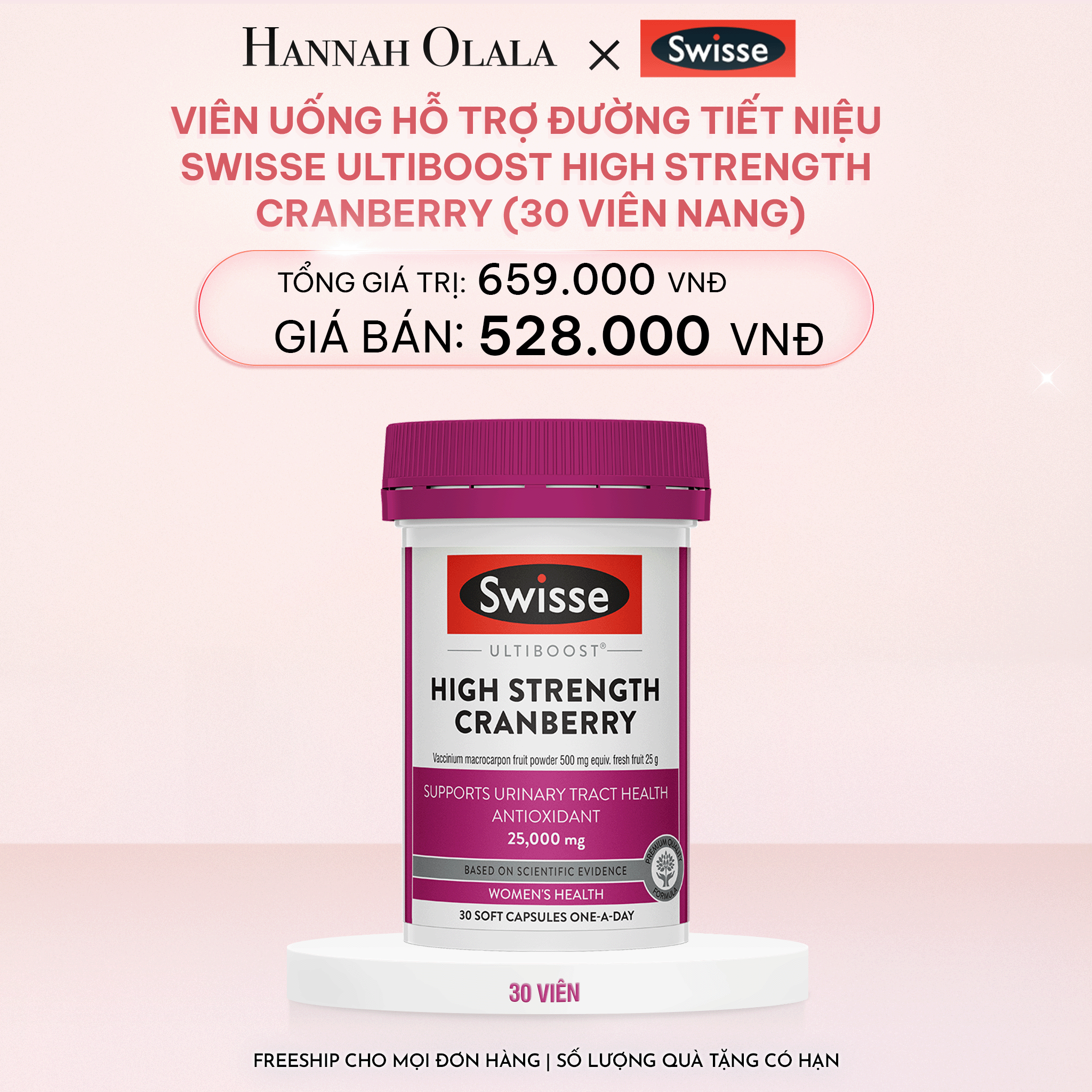 E723_DEAL 6: VIÊN UỐNG HỖ TRỢ ĐƯỜNG TIẾT NIỆU SWISSE ULTIBOOST HIGH STRENGTH CRANBERRY (30 VIÊN NANG)