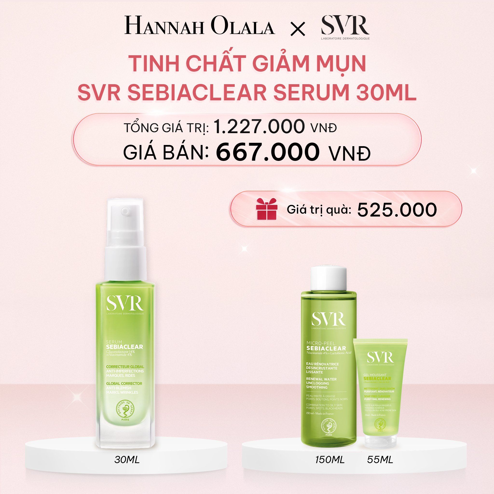 E901_DEAL 07: TINH CHẤT GIẢM MỤN, NGỪA THÂM VÀ MỀM MỊN DA 4 TRONG 1 SVR SEBIACLEAR SERUM 30ML