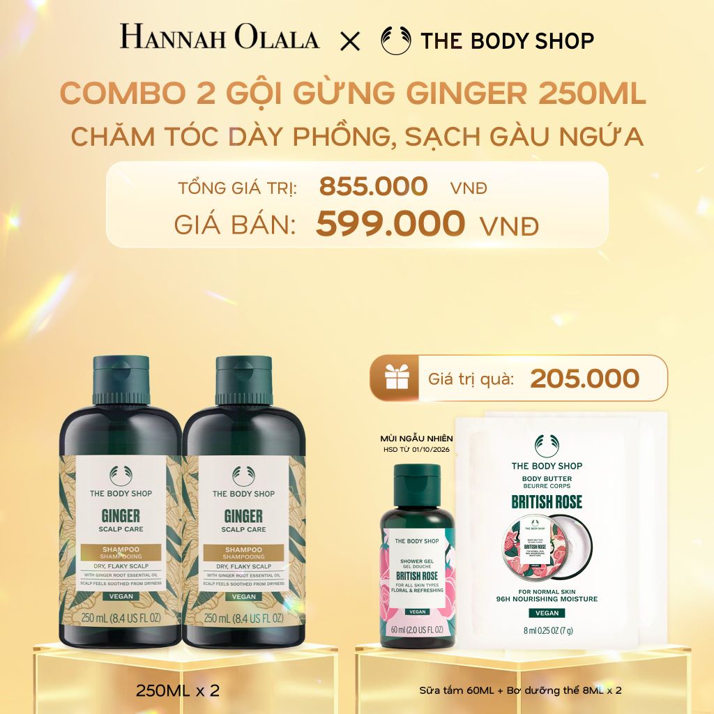 DEAL 7: COMBO CHĂM TÓC DÀY PHỒNG, GIẢM GÃY RỤNG, SẠCH GÀU NGỨA GINGER 250ML - 2X DẦU GỘI