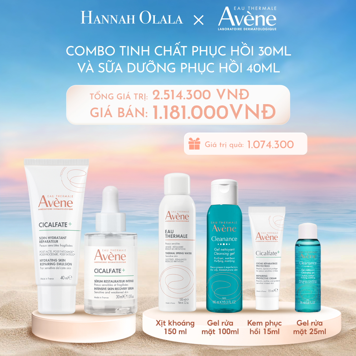 C846_DEAL 8: COMBO TINH CHẤT PHỤC HỒI EAU THERMALE AVÈNE CICALFATE+ INTENSIVE SKIN SERUM 30ML GIÚP LÀM DỊU VÀ PHỤC HỒI DA NHẠY CẢM KÍCH ỨNG + SỮA DƯỠNG PHỤC HỒI EAU THERMALE AVÈNE CICALFATE+ HYDRATING SKIN REPAIRING EMULSION 40ML GIÚP LÀM DỊU DA