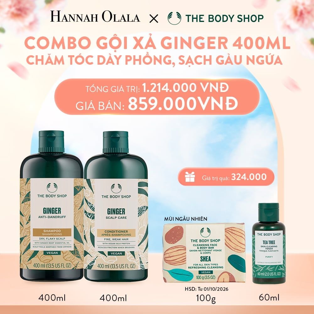 A874_DEAL 8: COMBO CHĂM TÓC DÀY PHỒNG, GIẢM GÃY RỤNG, SẠCH GÀU NGỨA GINGER 400ML - DẦU GỘI & DẦU XẢ
