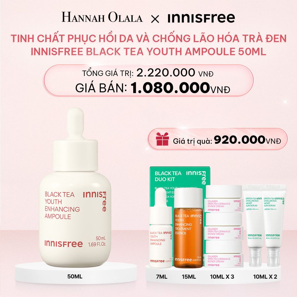 E145_DEAL 10: TINH CHẤT PHỤC HỒI DA VÀ CHỐNG LÃO HÓA TRÀ ĐEN INNISFREE BLACK TEA YOUTH AMPOULE 50 ML
