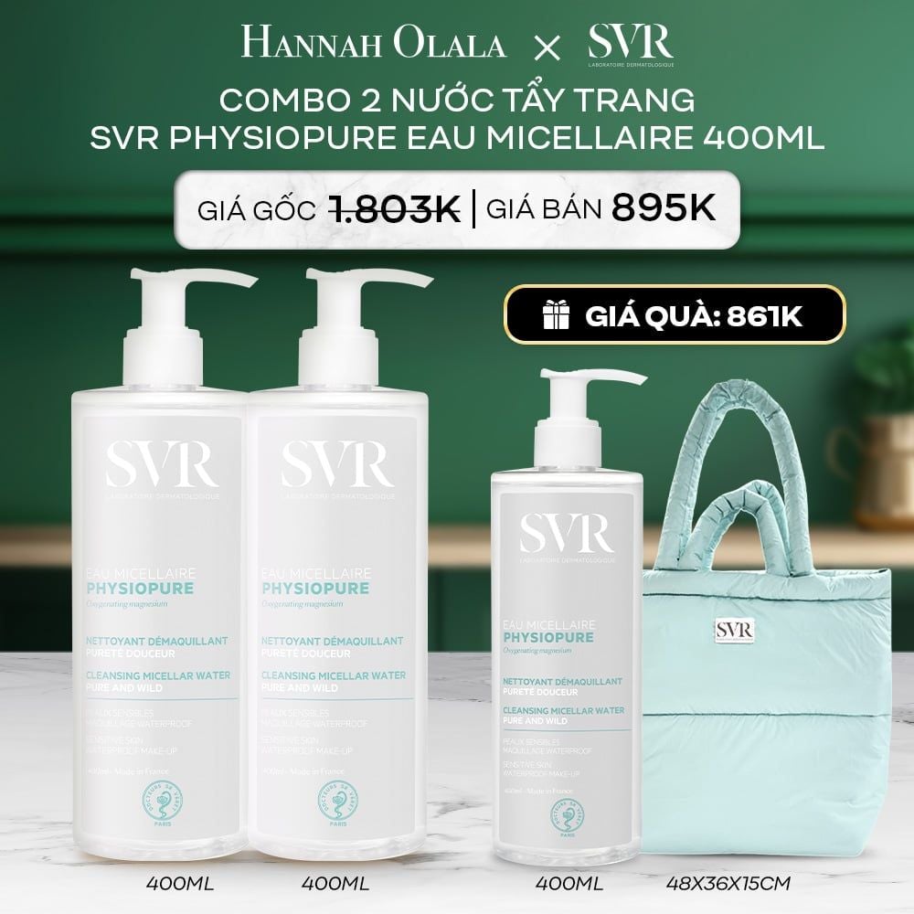 A103_DEAL 09: COMBO 2 NƯỚC TẨY TRANG CHO DA NHẠY CẢM SVR PHYSIOPURE EAU MICELLAIRE 400ML