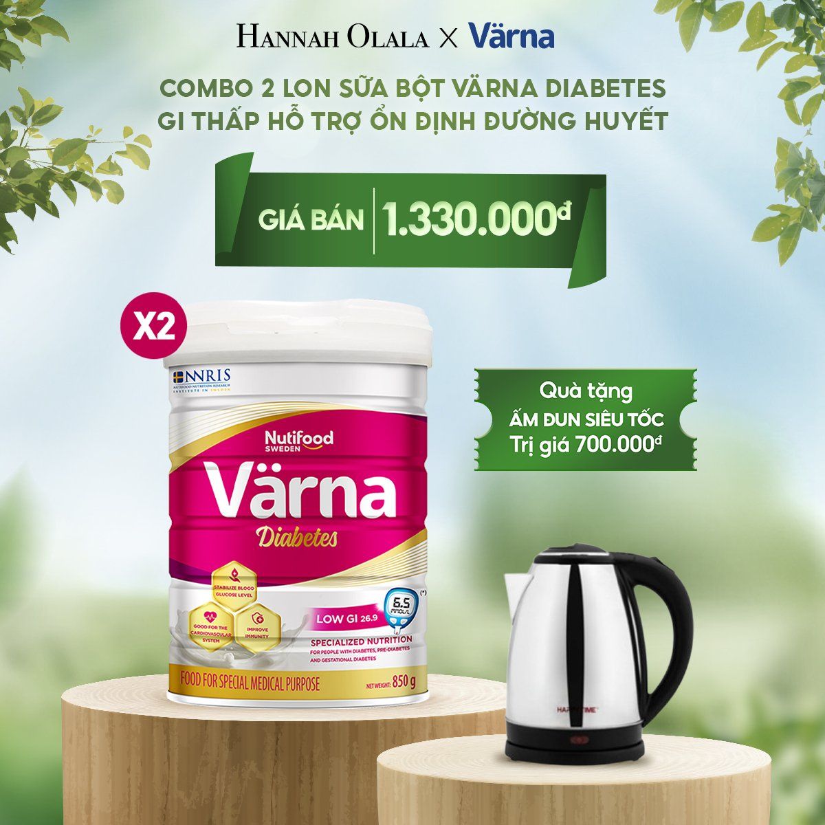 E65_DEAL 9: COMBO 2 LON SỮA BỘT VARNA DIABETES LON 850G - HỖ TRỢ ỔN ĐỊNH ĐƯỜNG HUYẾT