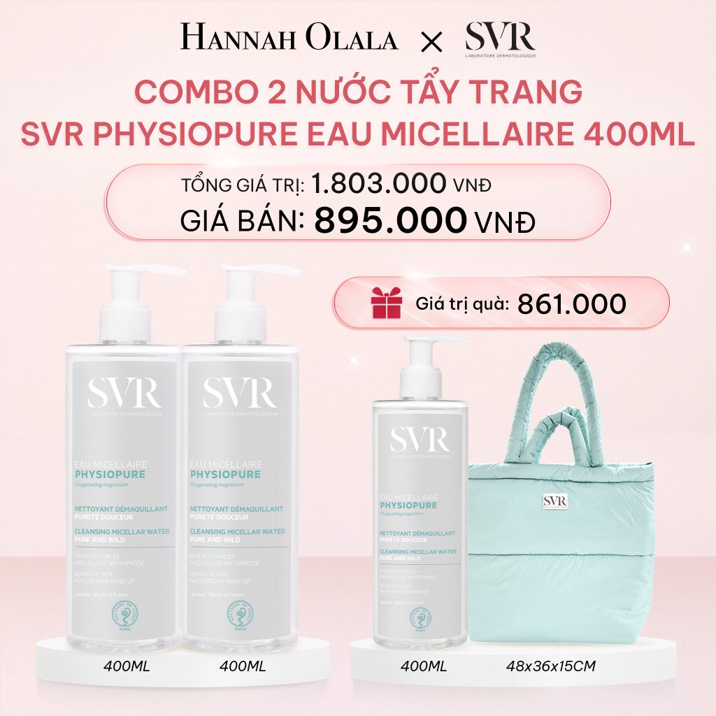 E903_DEAL 09: COMBO 2 NƯỚC TẨY TRANG CHO DA NHẠY CẢM SVR PHYSIOPURE EAU MICELLAIRE 400ML