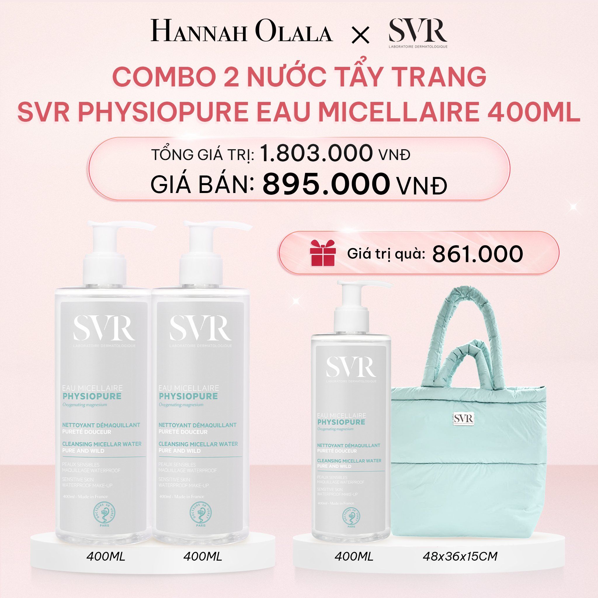 E903_DEAL 09: COMBO 2 NƯỚC TẨY TRANG CHO DA NHẠY CẢM SVR PHYSIOPURE EAU MICELLAIRE 400ML