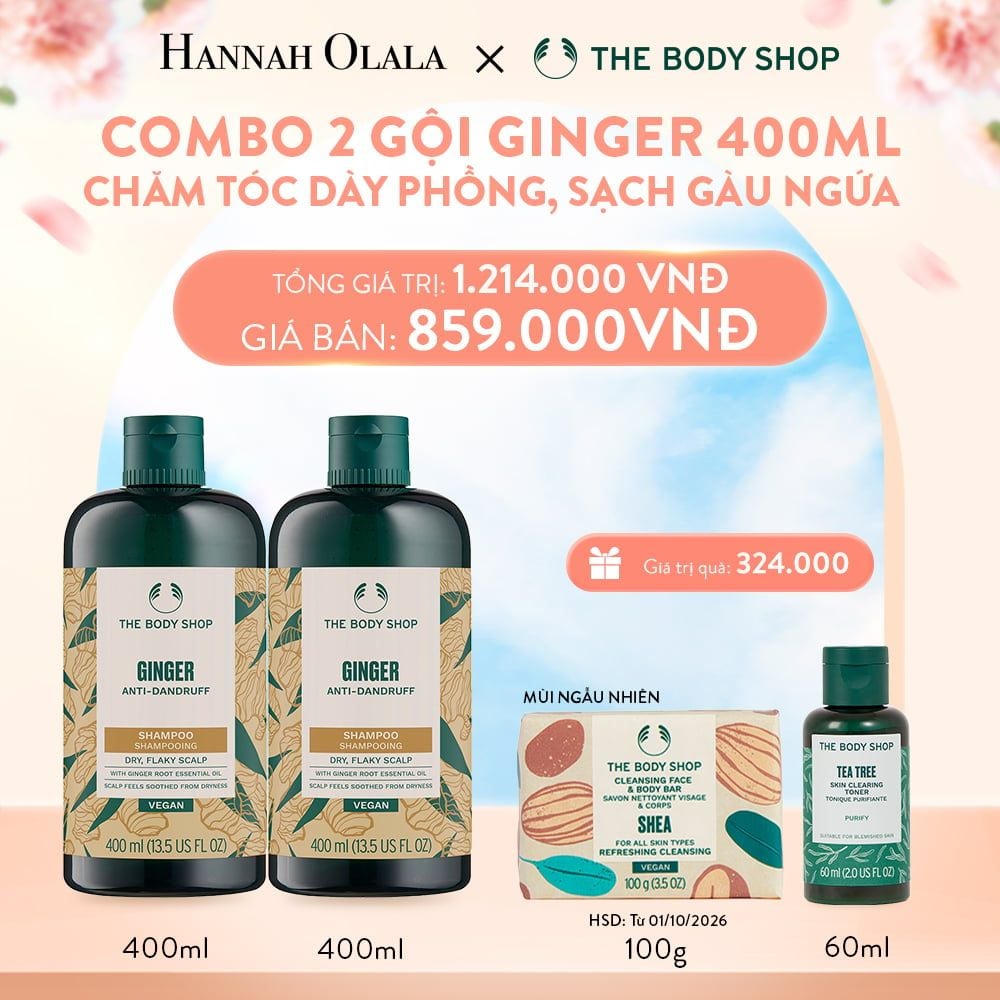 A875_DEAL 9: COMBO CHĂM TÓC DÀY PHỒNG, GIẢM GÃY RỤNG, SẠCH GÀU NGỨA GINGER 400ML - 2X DẦU GỘI