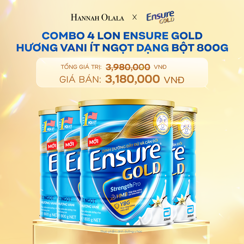 DEAL 12: COMBO 4 LON ENSURE GOLD DẠNG BỘT 800G (VANI ÍT NGỌT)