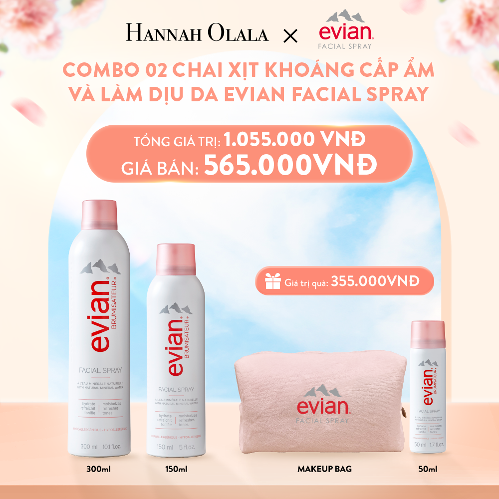 A285_DEAL 3: COMBO 2 CHAI XỊT KHOÁNG CẤP ẨM, LÀM DỊU DA EVIAN FACIAL SPRAY 150ML & 300ML
