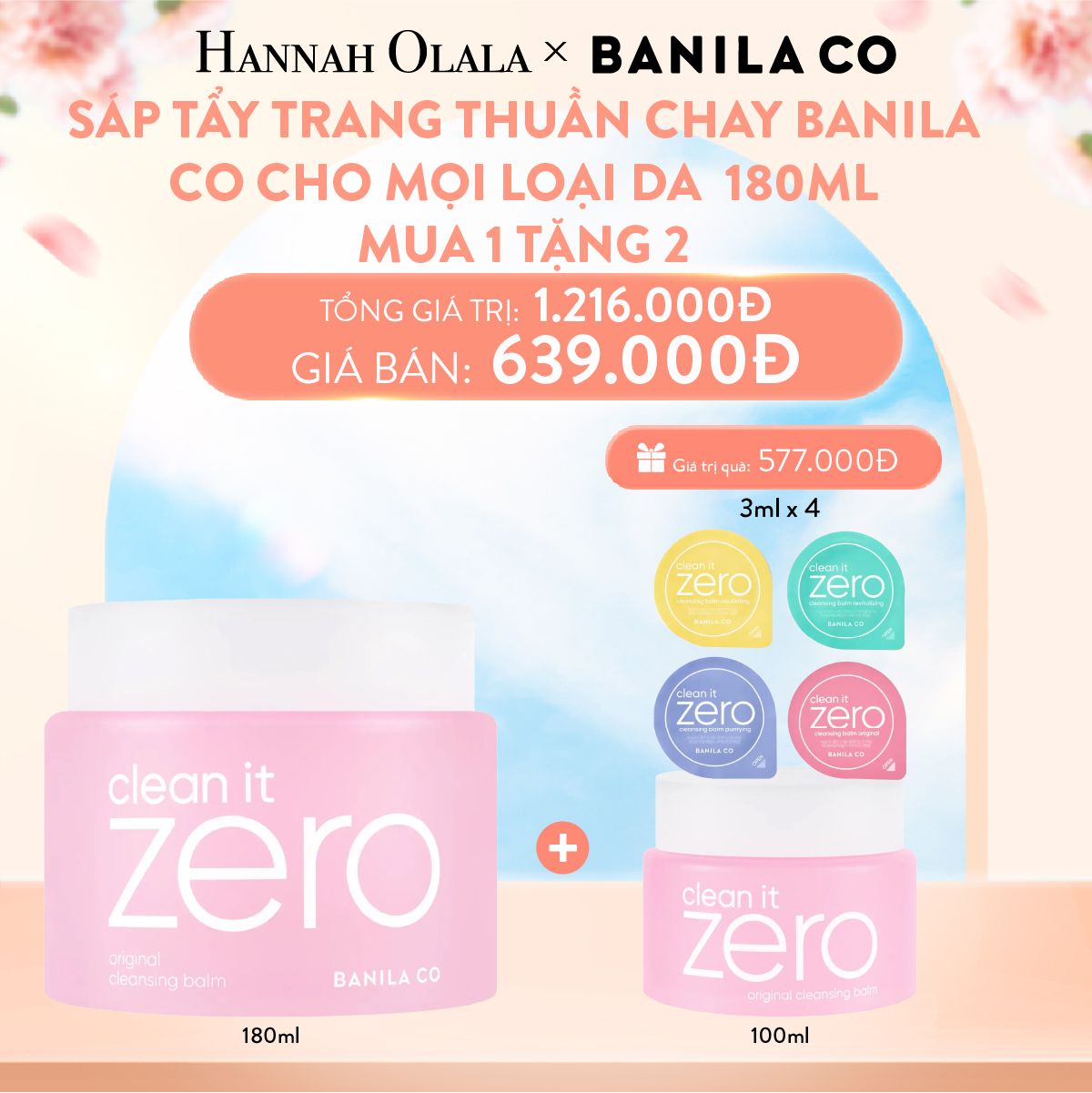 A102_DEAL 1: SÁP TẨY TRANG THUẦN CHAY BANILA CO CHO MỌI LOẠI DA 180ML