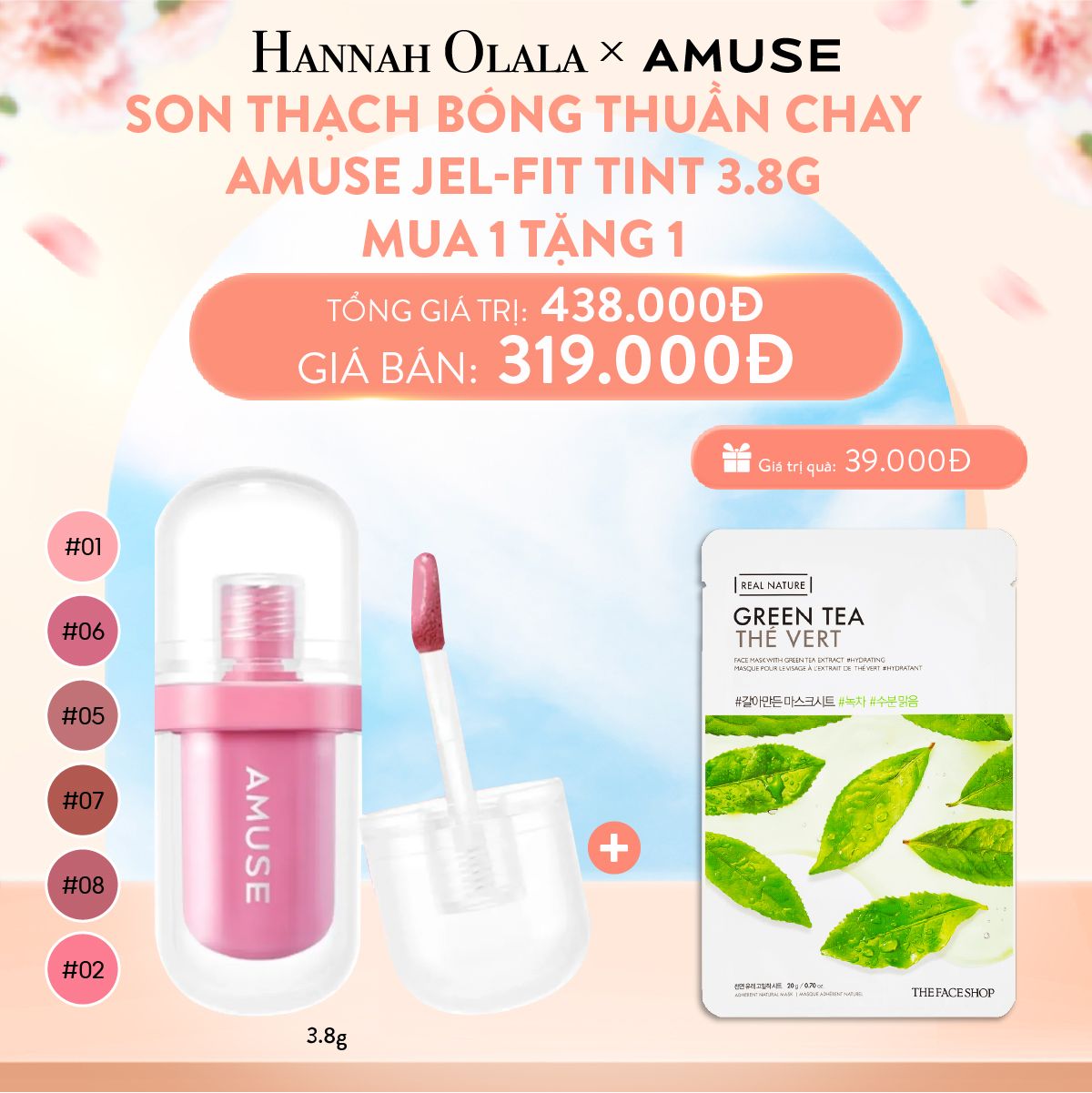 A20_DEAL 3: SON THẠCH BÓNG THUẦN CHAY AMUSE JEL-FIT TINT 3.8G