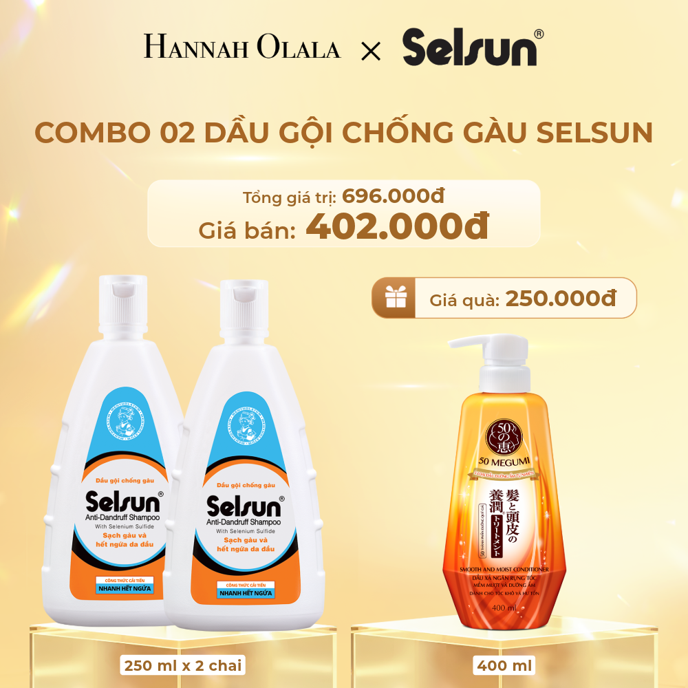 DEAL 3: MUA 01 COMBO 2 CHAI DẦU GỘI TRỊ GÀU 250 ML TẶNG 01 DẦU XẢ 50 MEGUMI NGĂN RỤNG TÓC, MỀM MƯỢT DƯỠNG ẨM & GIẢM 10%