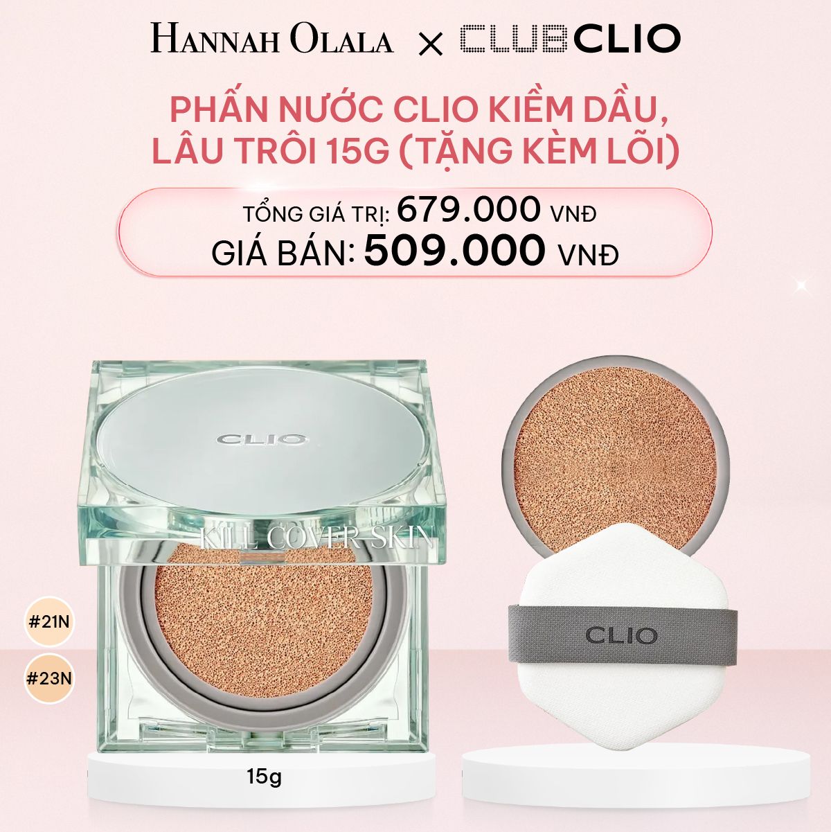 E608_DEAL 5: Phấn Nước Clio Kiềm Dầu, Lâu Trôi 15g (Tặng kèm lõi)