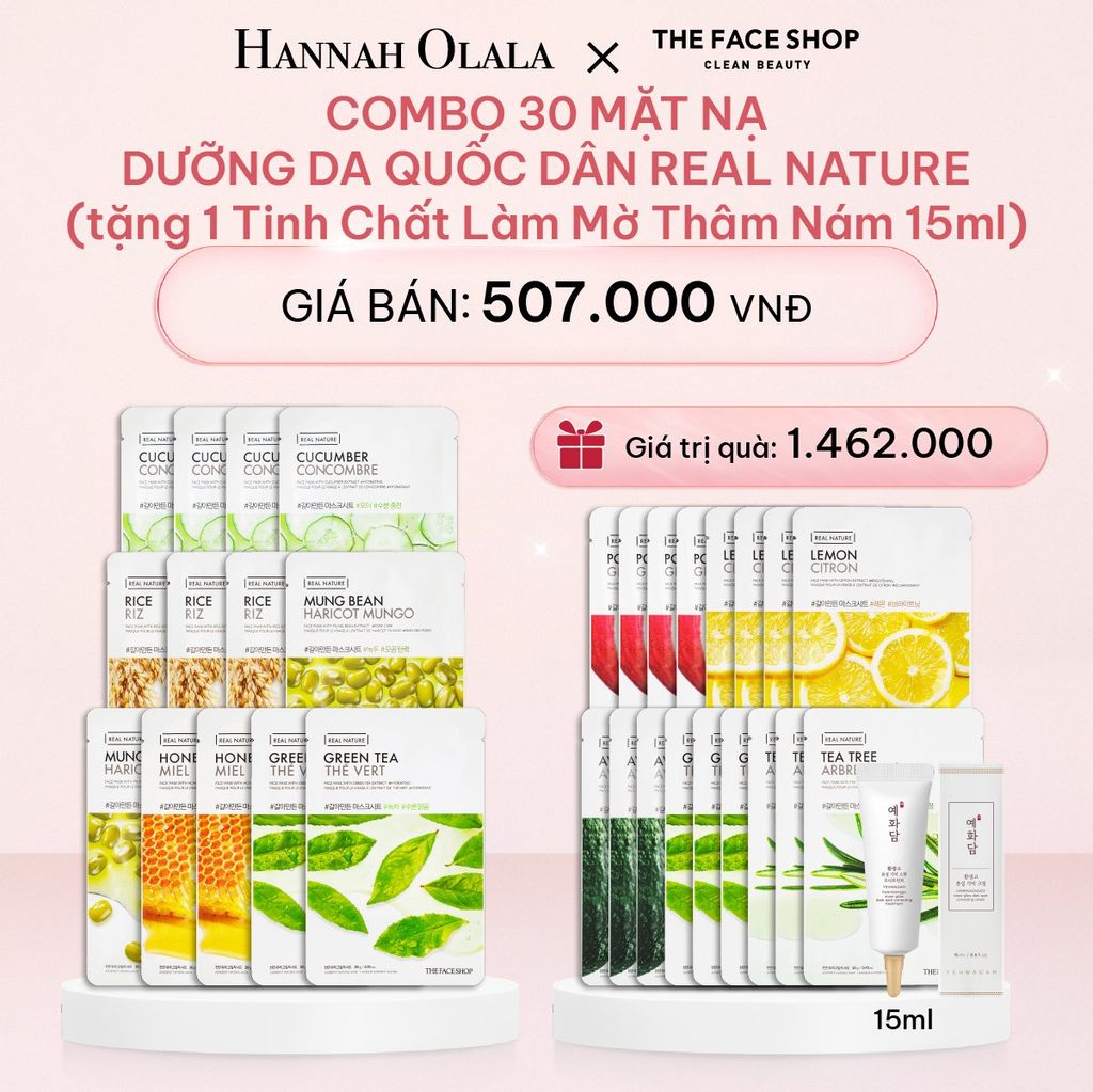 E657_DEAL 1: COMBO 30 MẶT NẠ DƯỠNG DA QUỐC DÂN REAL NATURE