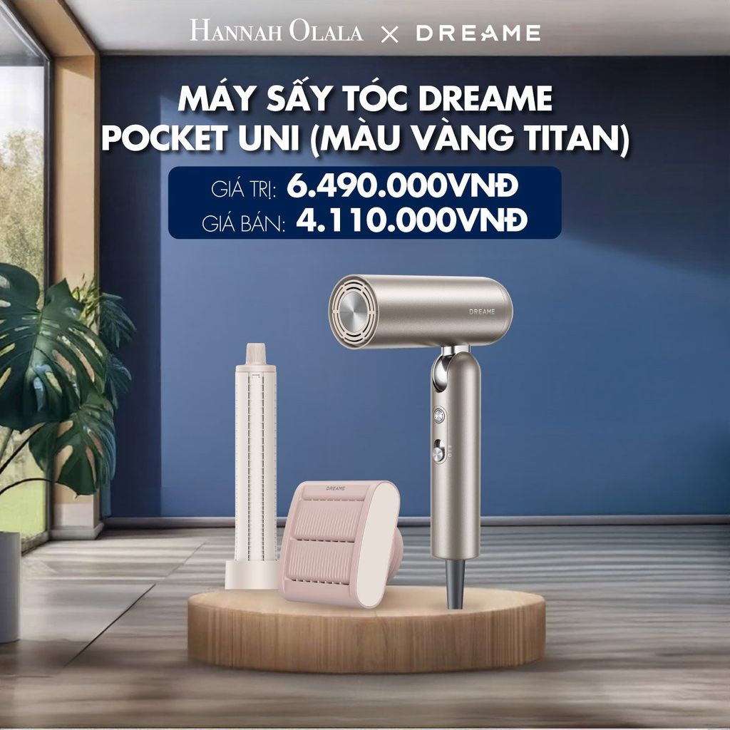 M24_DEAL 4: MÁY SẤY TÓC DREAME POCKET UNI - BẢN QUỐC TẾ - BẢO HÀNH 24 THÁNG (MÀU VÀNG TITAN)