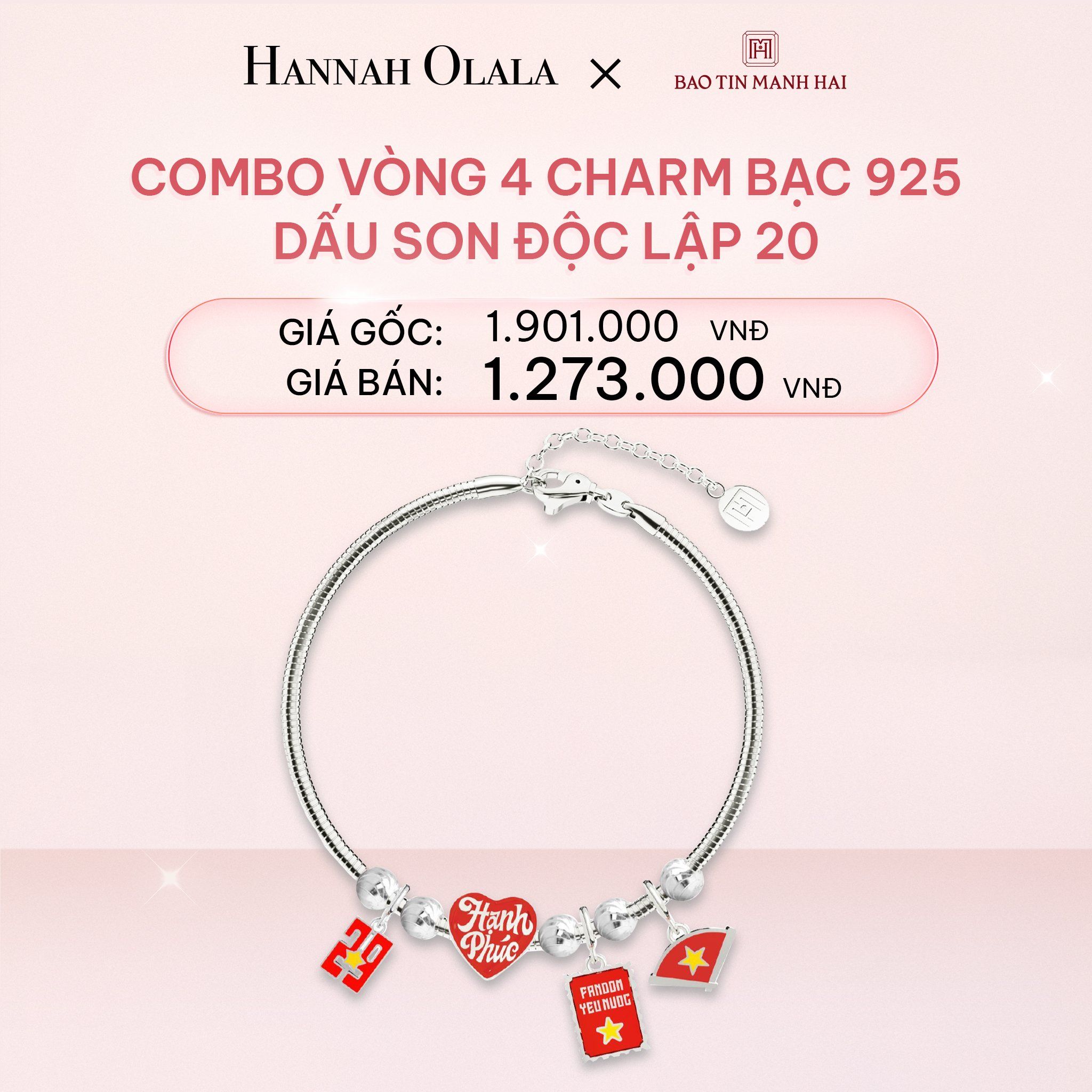 E318_DEAL 10: COMBO LẮC TAY BẠC 925 MÃ CB 4 CHARM MIX BI 20 BST A80 DẤU SON ĐỘC LẬP BẢO TÍN MẠNH HẢI