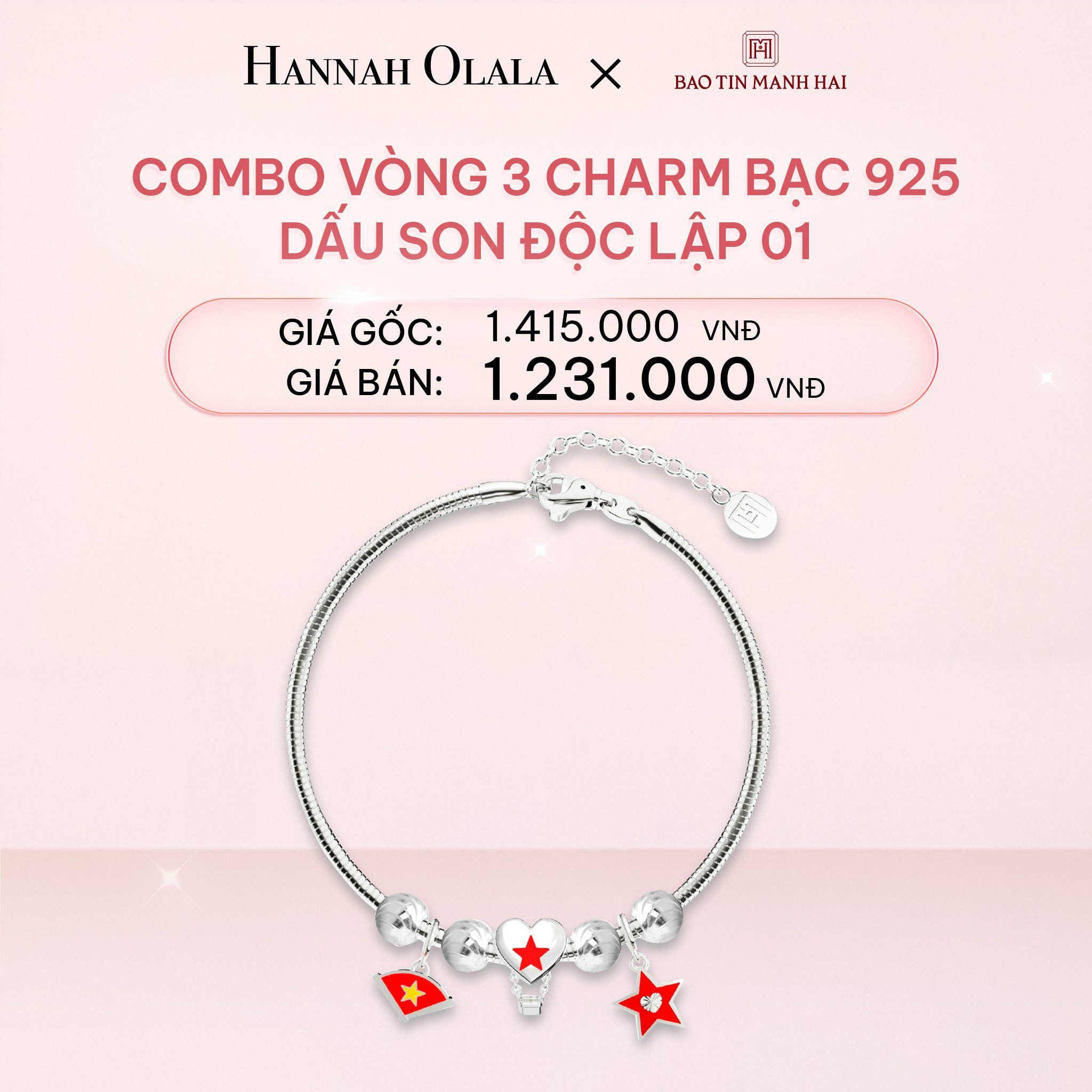 E323_DEAL 4: COMBO LẮC TAY BẠC 925 MÃ CB 3 CHARM MIX BI 01 BST A80 DẤU SON ĐỘC LẬP BẢO TÍN MẠNH HẢI