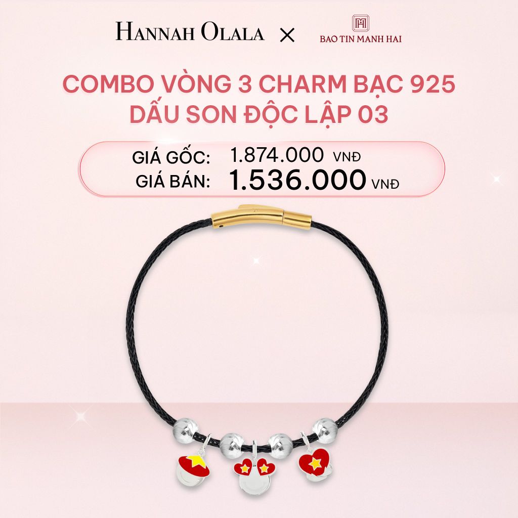 E324_DEAL 5: COMBO LẮC TAY BẠC 925 MÃ CB 3 CHARM MIX BI 03 BST A80 DẤU SON ĐỘC LẬP BẢO TÍN MẠNH HẢI