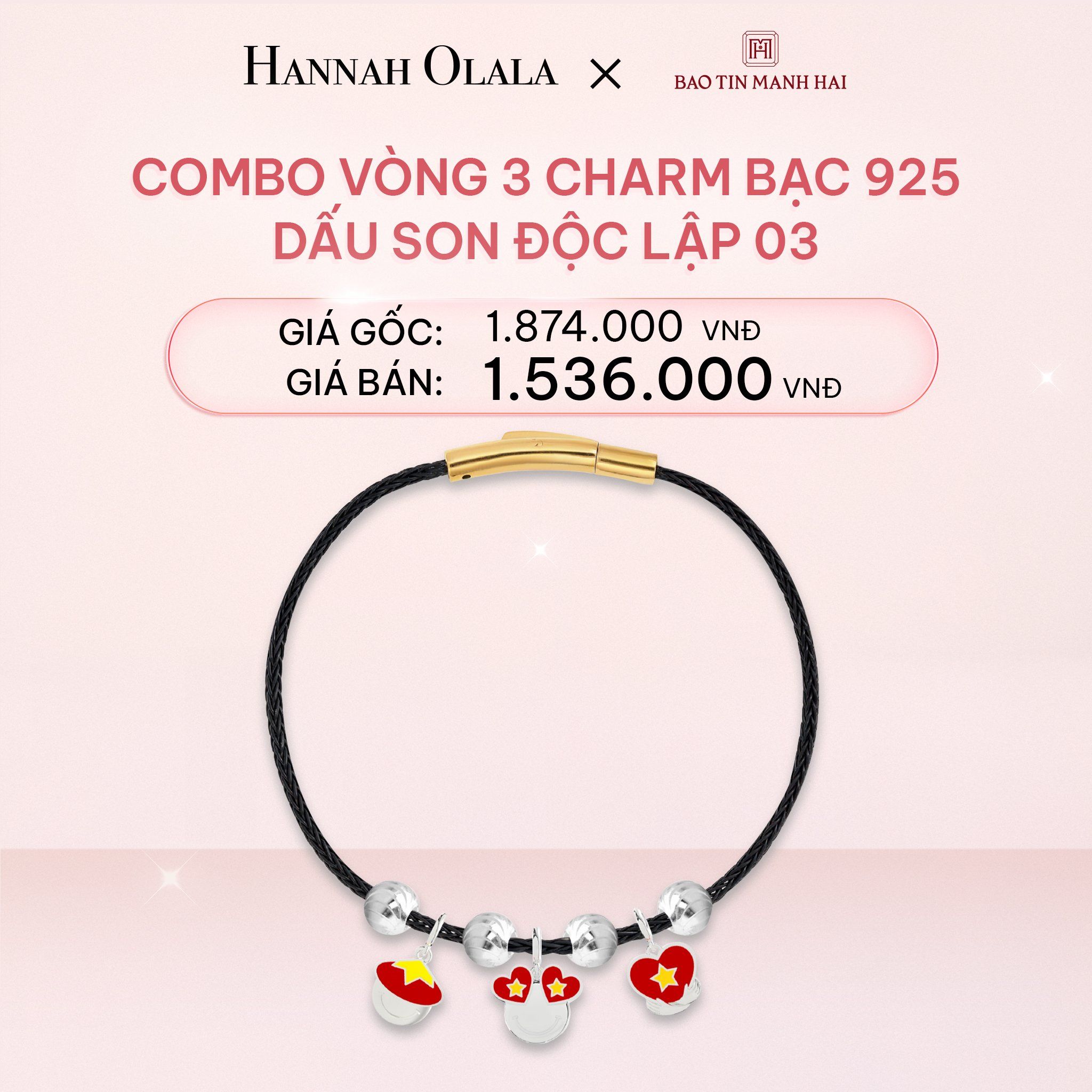 E324_DEAL 5: COMBO LẮC TAY BẠC 925 MÃ CB 3 CHARM MIX BI 03 BST A80 DẤU SON ĐỘC LẬP BẢO TÍN MẠNH HẢI