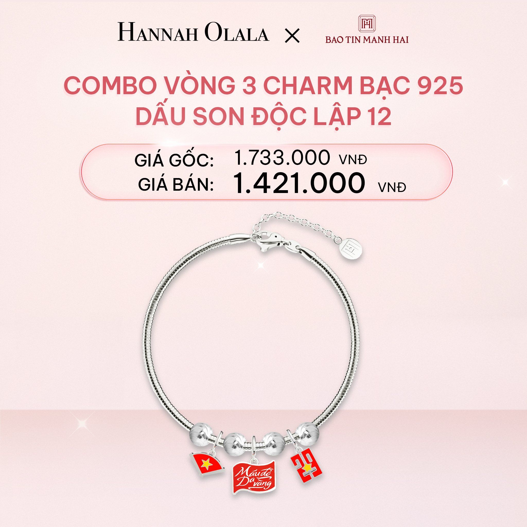 E325_DEAL 6: COMBO LẮC TAY BẠC 925 MÃ CB 3 CHARM MIX BI 12 BST A80 DẤU SON ĐỘC LẬP BẢO TÍN MẠNH HẢI