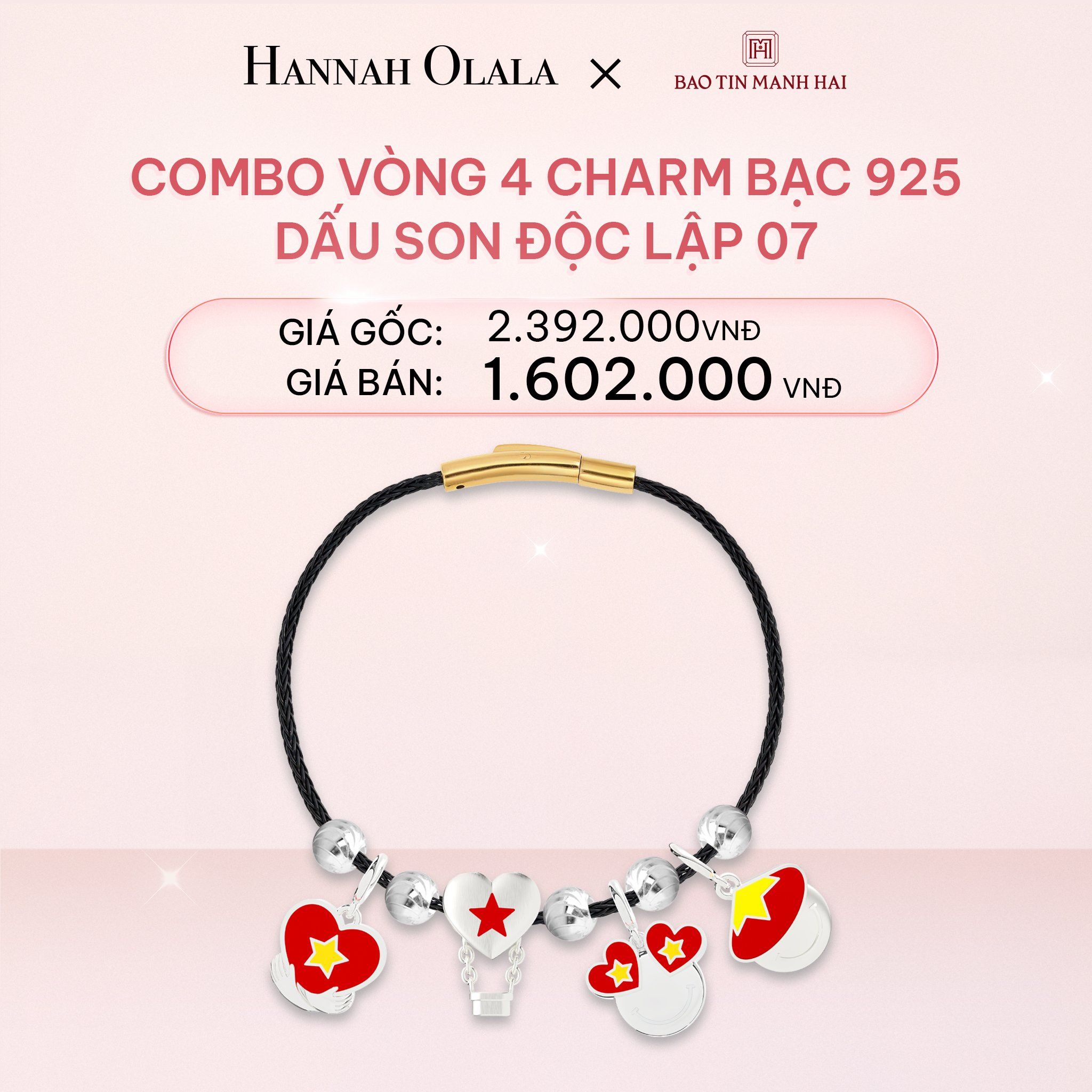 E326_DEAL 7: COMBO LẮC TAY BẠC 925 MÃ CB 4 CHARM MIX BI 07 BST A80 DẤU SON ĐỘC LẬP BẢO TÍN MẠNH HẢI